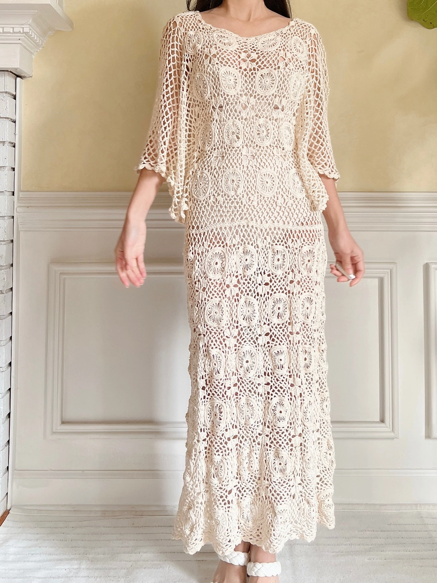 Vintage Beige Crochet Dress - S-L