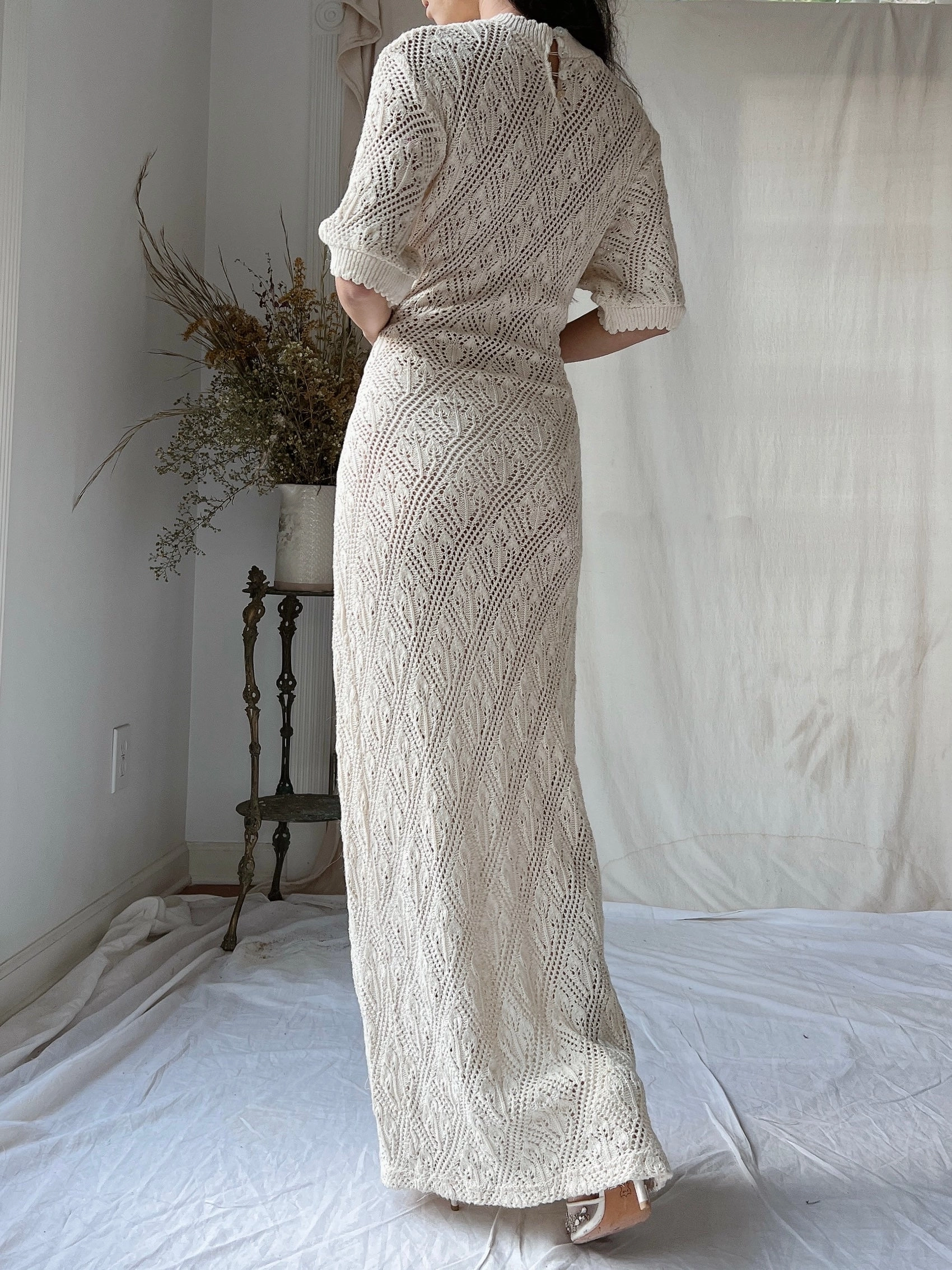 Vintage Bonnie Strauss Knit Crochet Dress - S