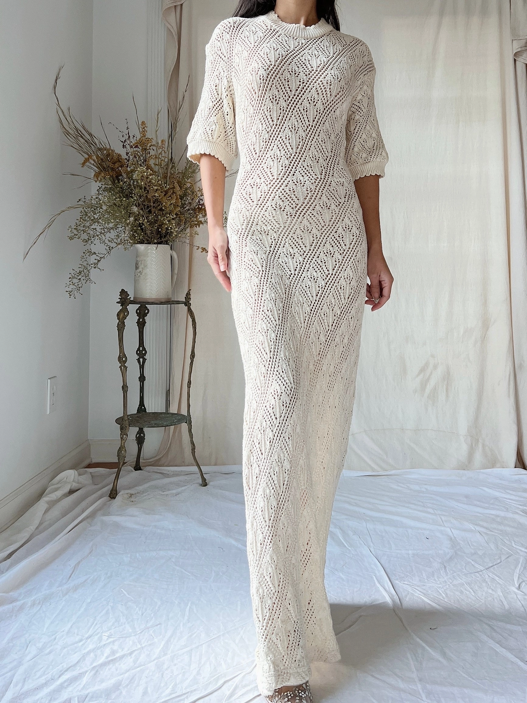 Vintage Bonnie Strauss Knit Crochet Dress - S