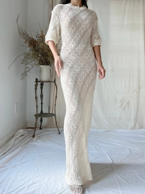 Vintage Bonnie Strauss Knit Crochet Dress - S