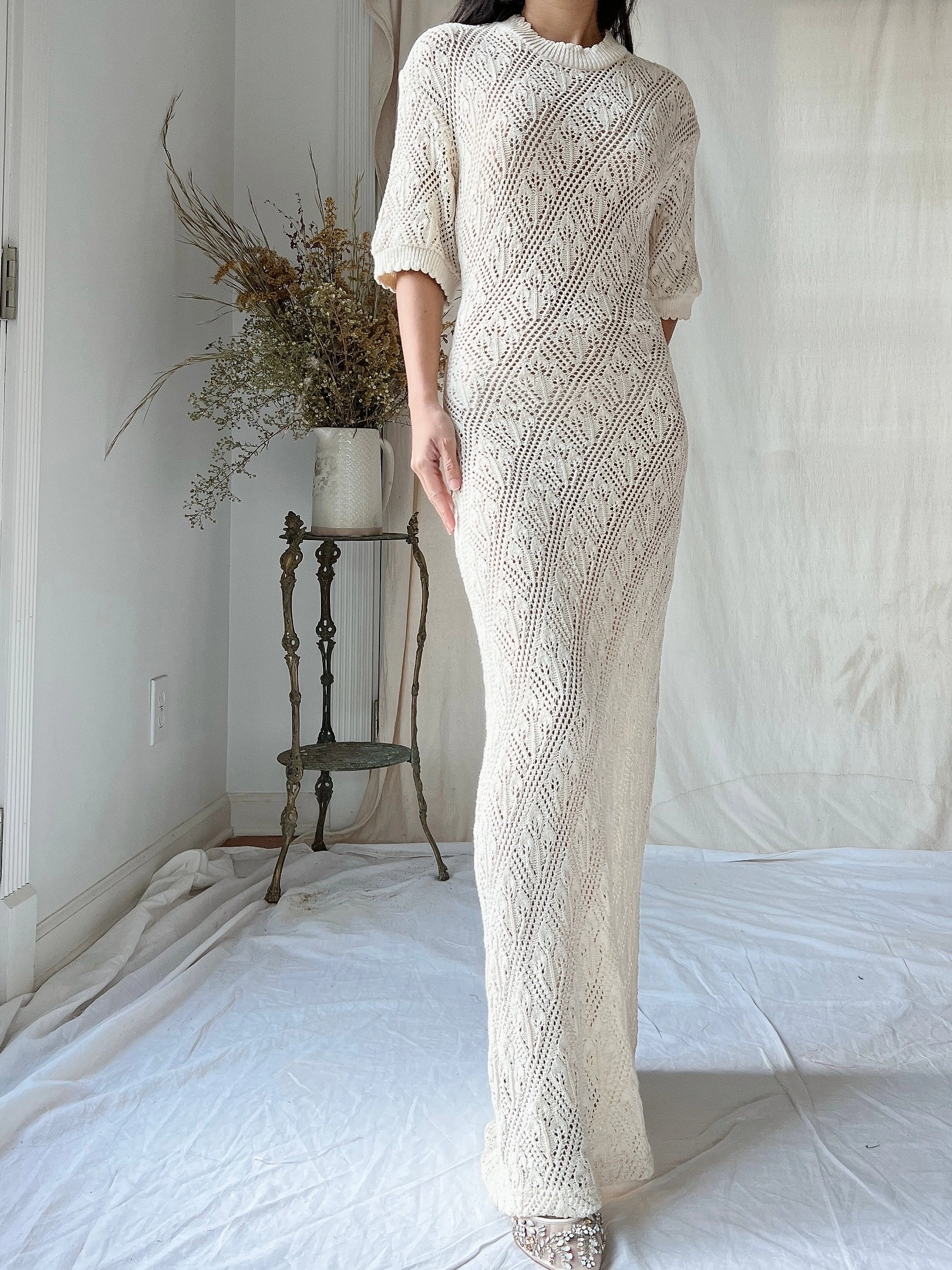 Vintage Bonnie Strauss Knit Crochet Dress - S