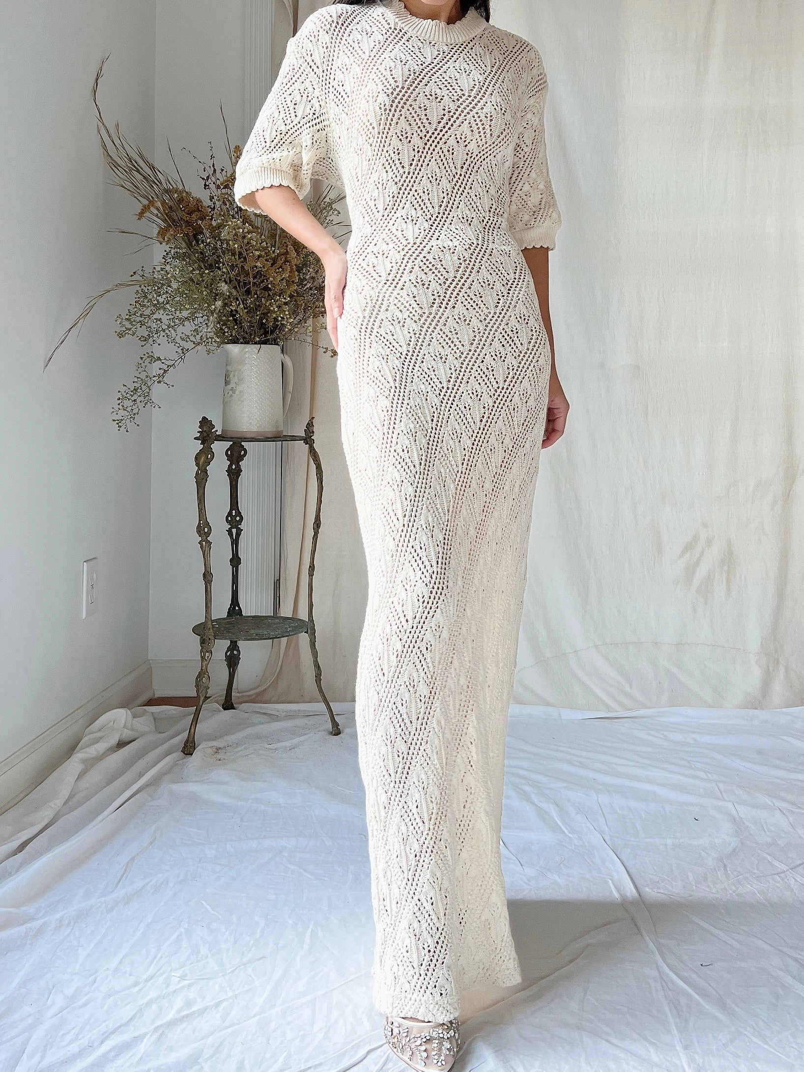 Vintage Bonnie Strauss Knit Crochet Dress - S
