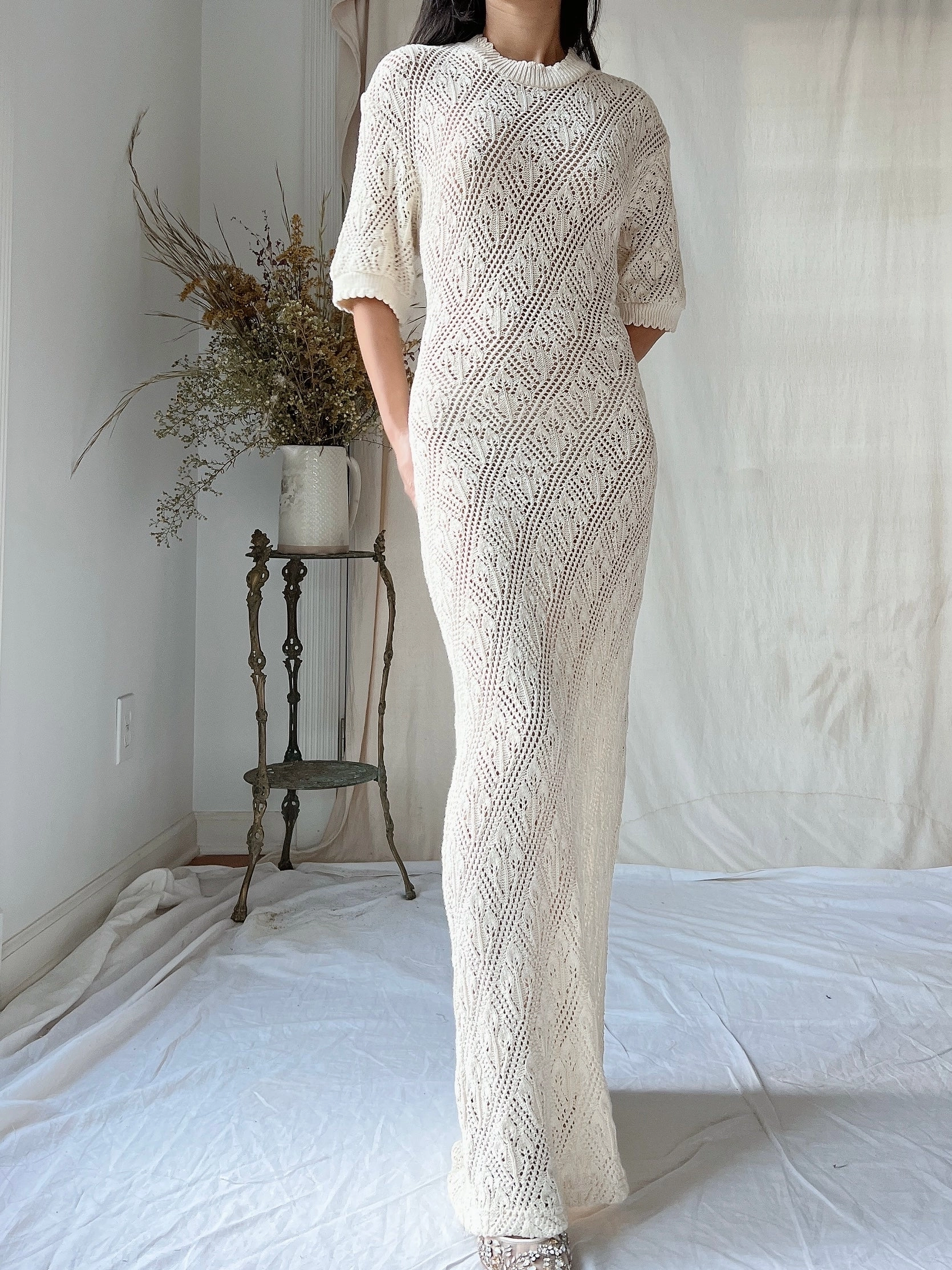 Vintage Bonnie Strauss Knit Crochet Dress - S