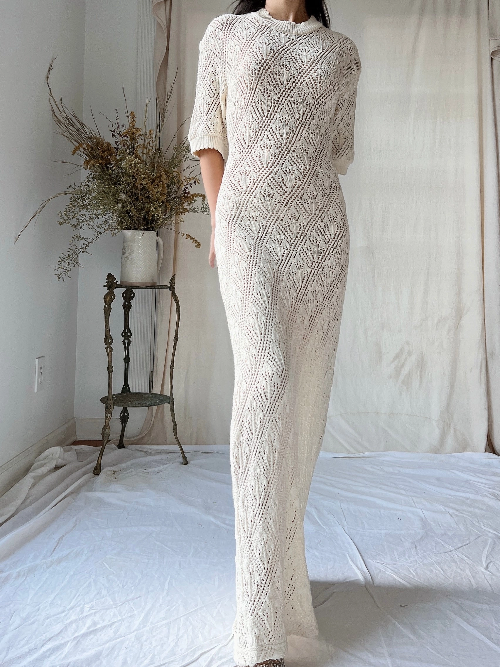 Vintage Bonnie Strauss Knit Crochet Dress - S
