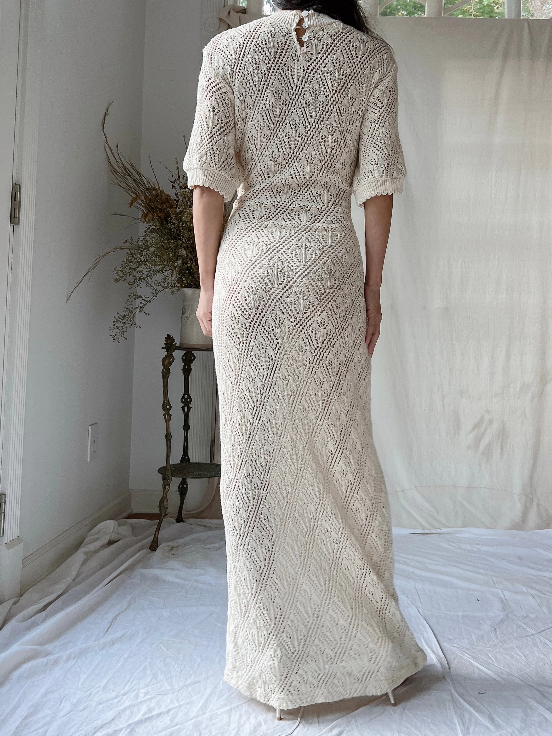 Vintage Bonnie Strauss Knit Crochet Dress - S