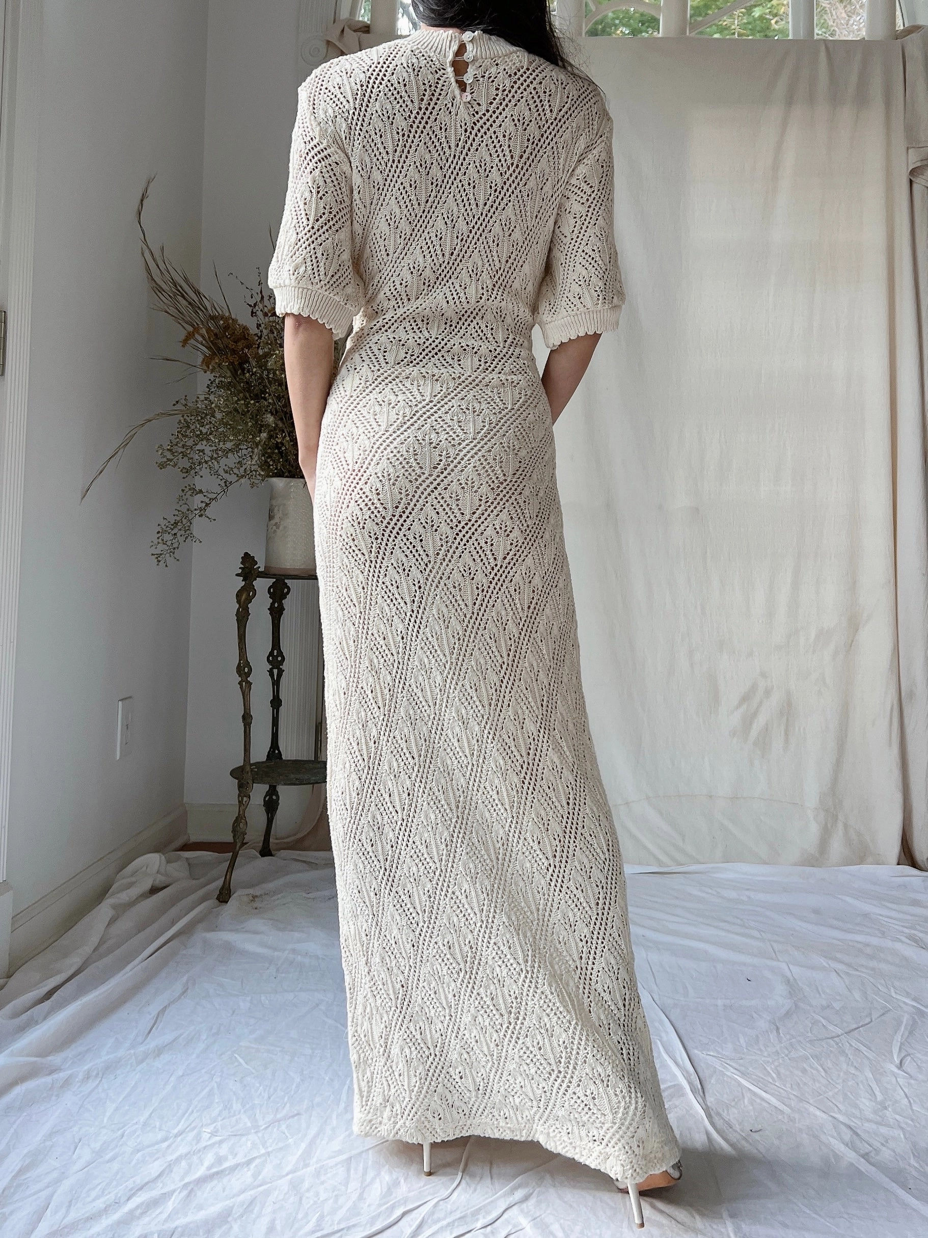Vintage Bonnie Strauss Knit Crochet Dress - S