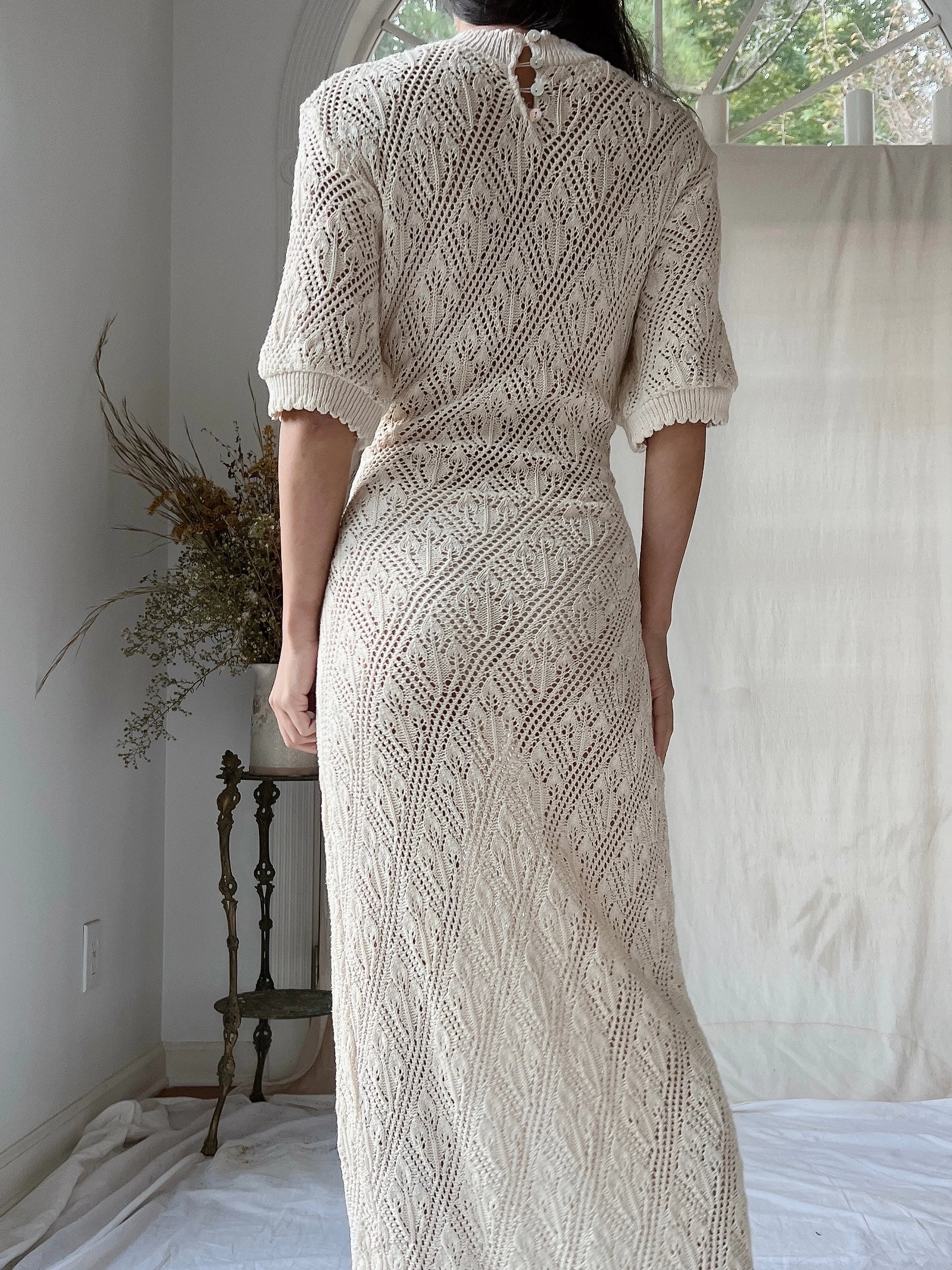 Vintage Bonnie Strauss Knit Crochet Dress - S