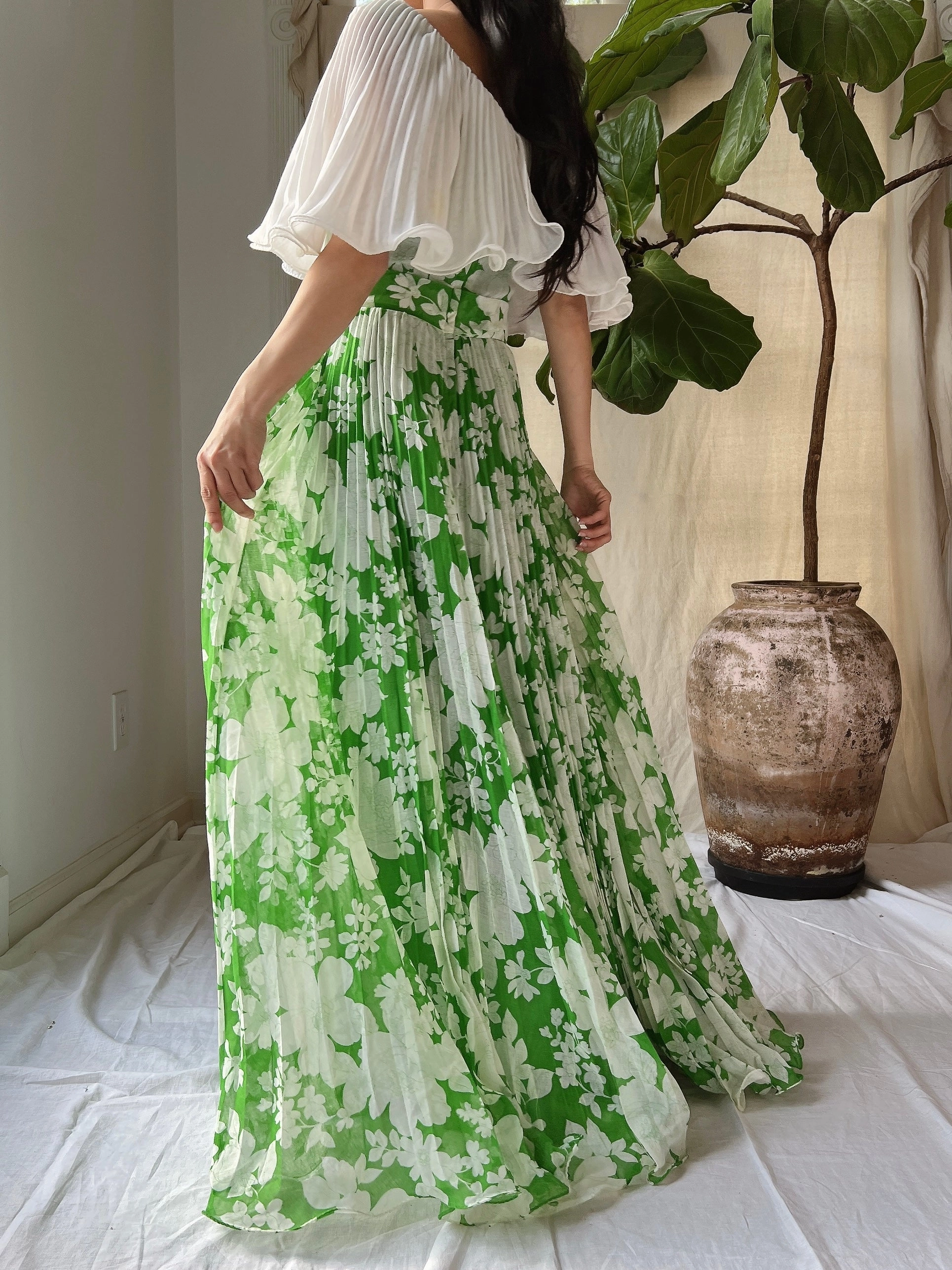 Vintage Cotton Pleated Dress - S