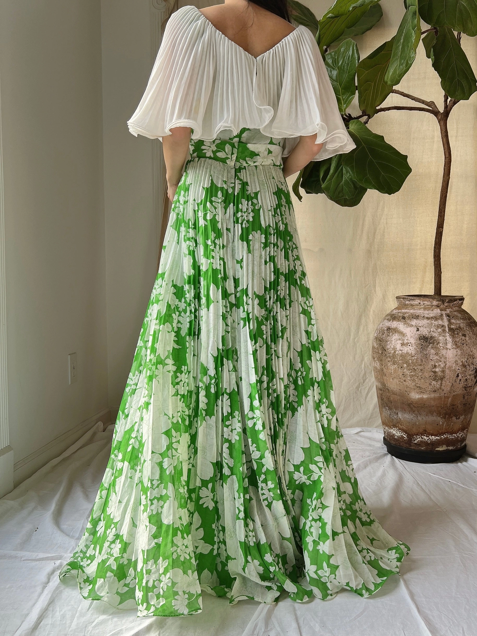 Vintage Cotton Pleated Dress - S