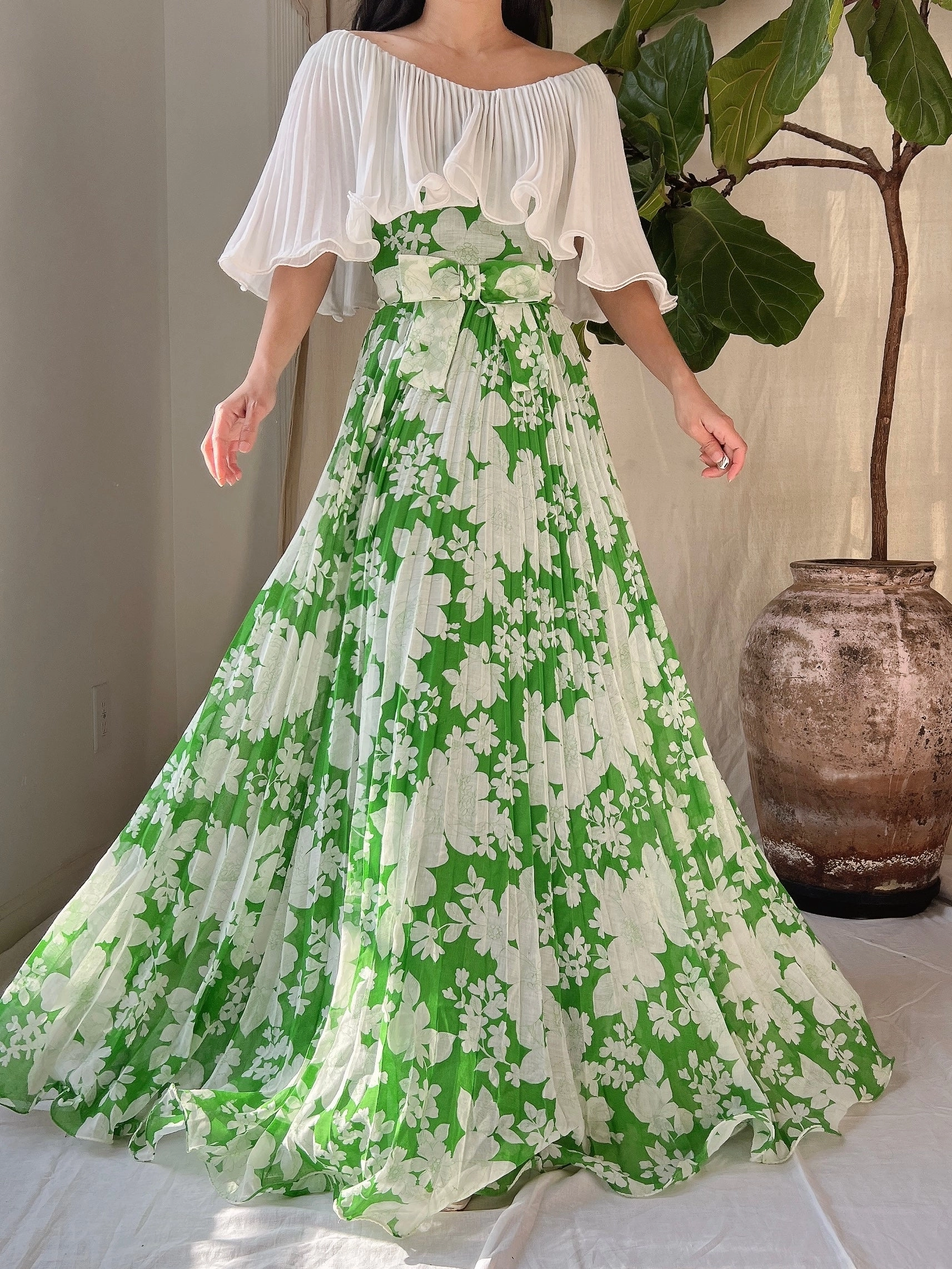 Vintage Cotton Pleated Dress - S