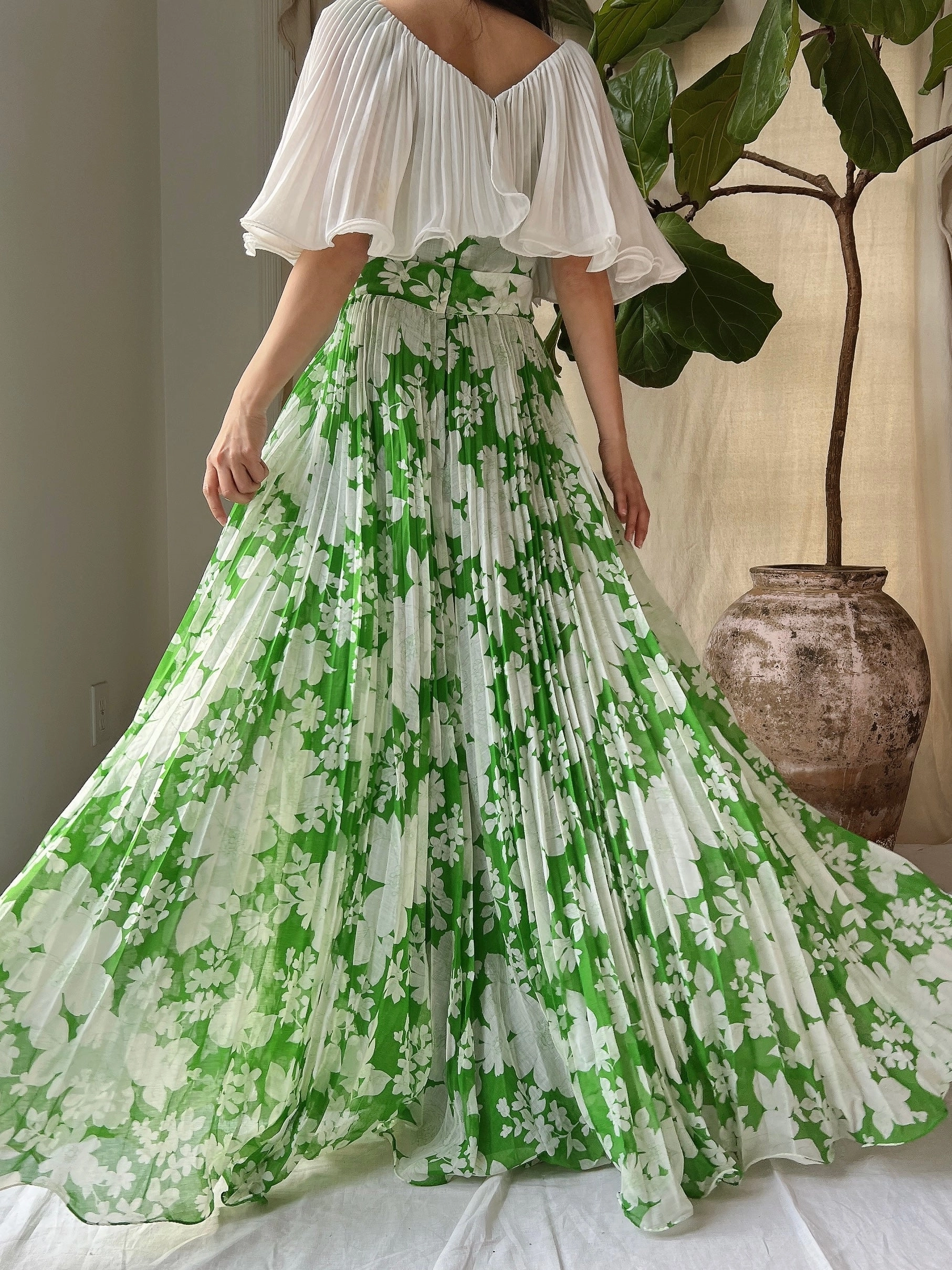 Vintage Cotton Pleated Dress - S