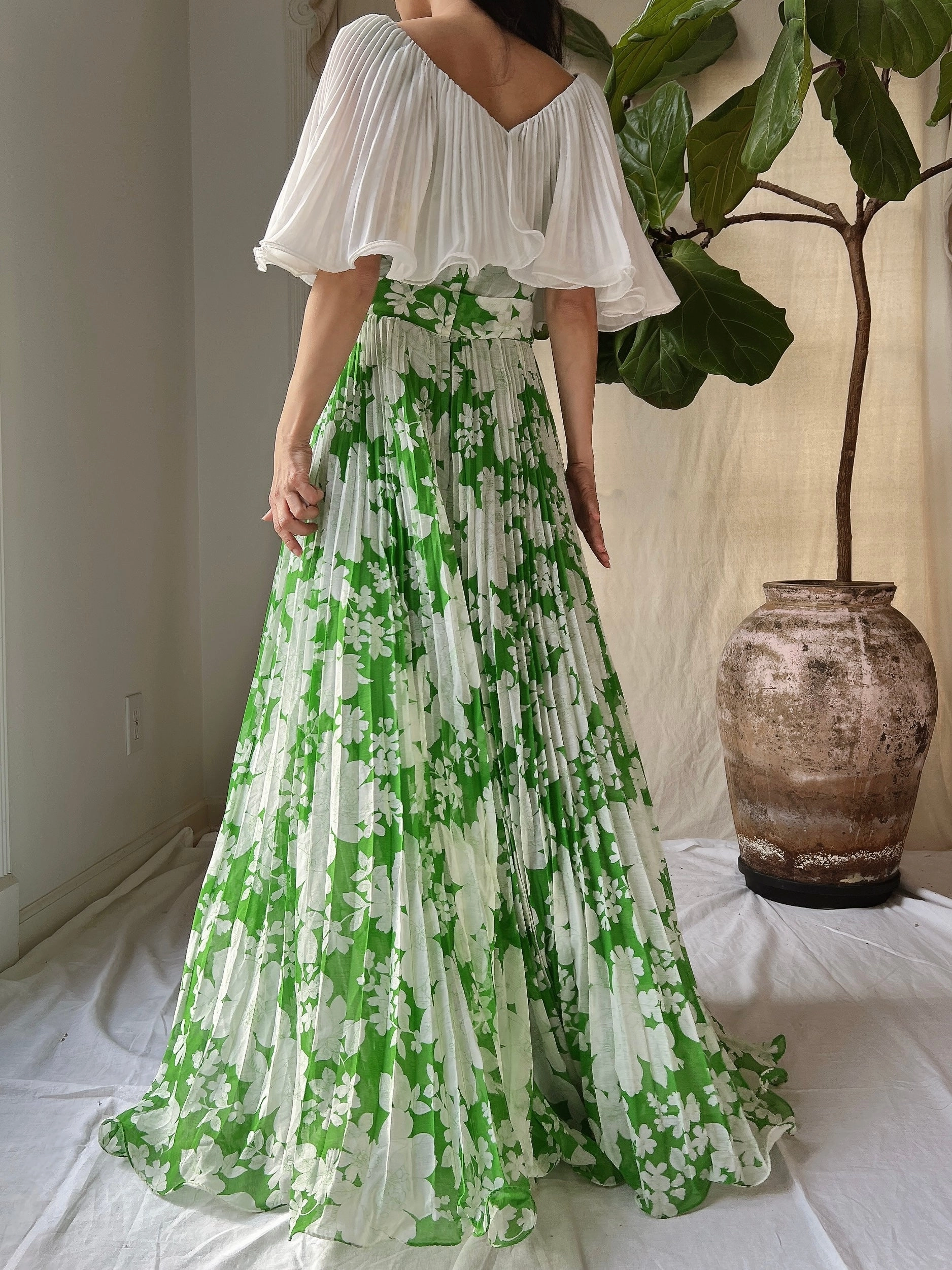 Vintage Cotton Pleated Dress - S