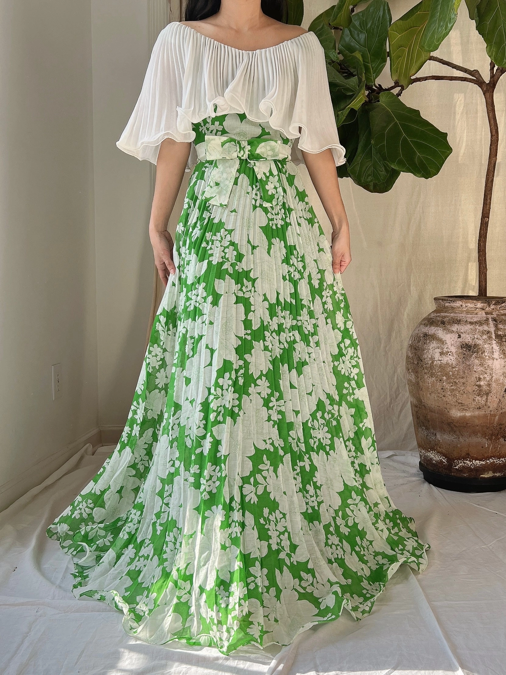 Vintage Cotton Pleated Dress - S