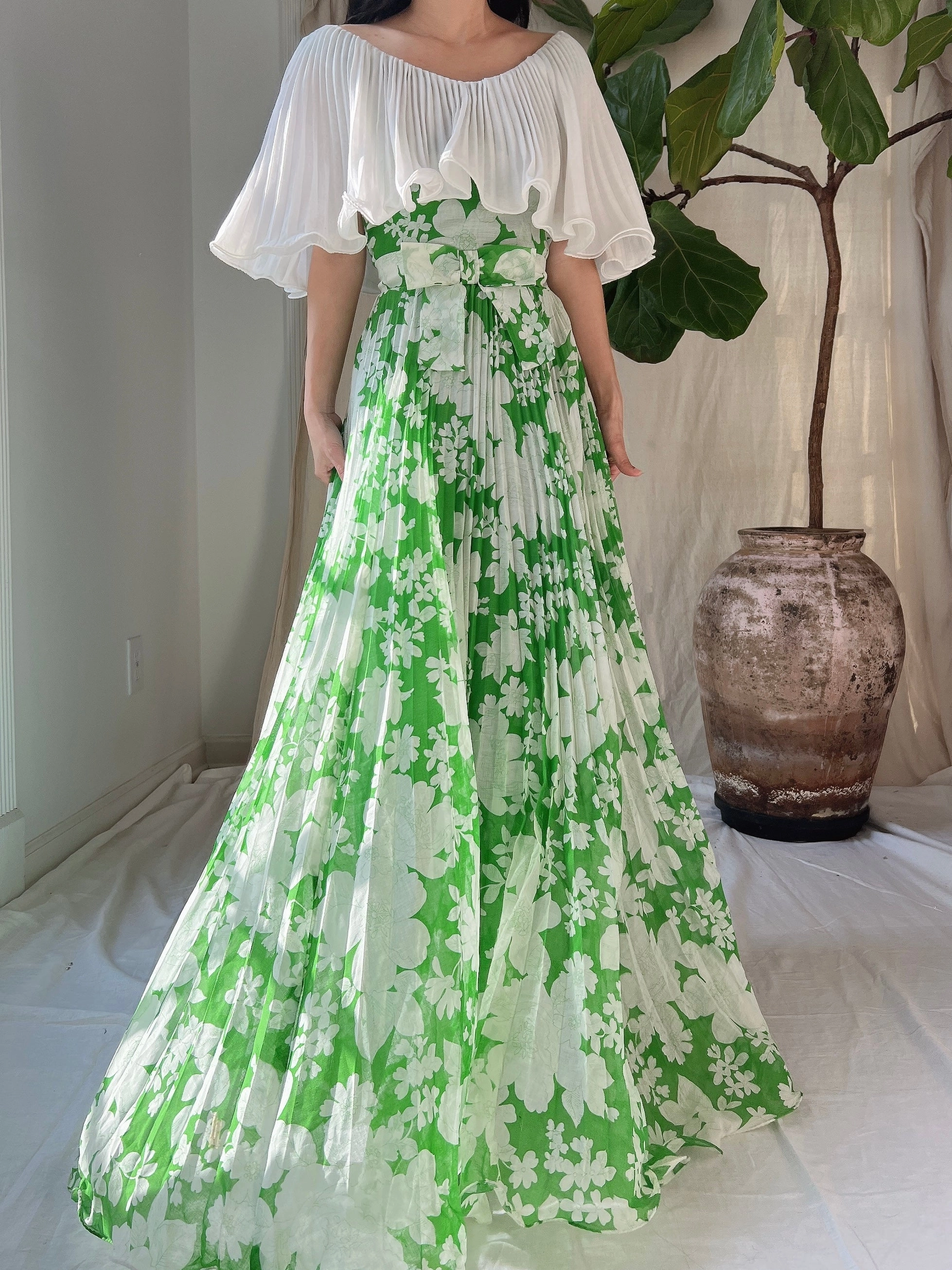 Vintage Cotton Pleated Dress - S