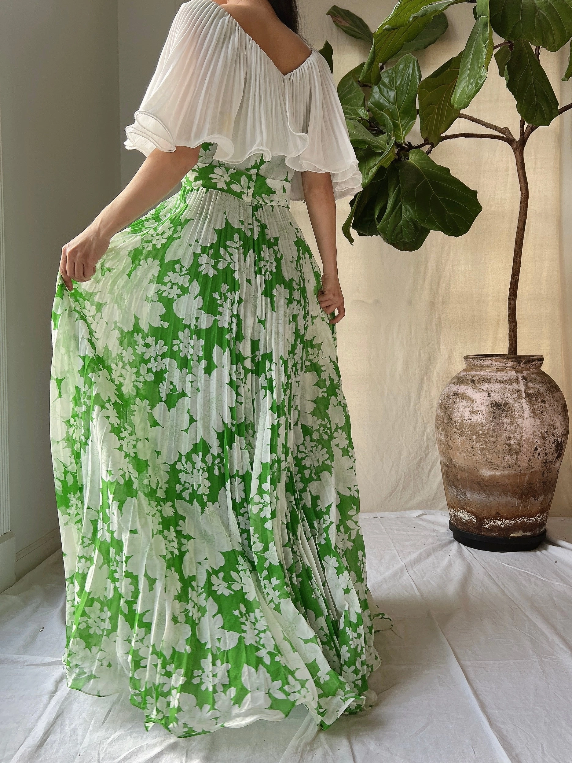Vintage Cotton Pleated Dress - S