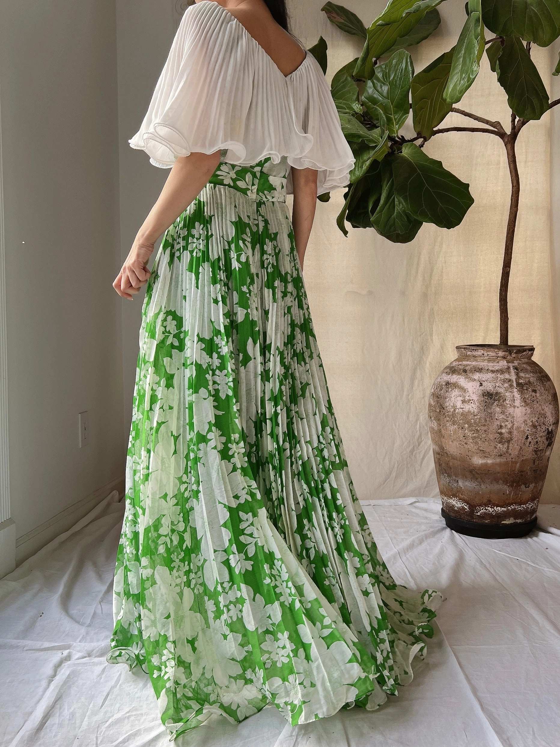 Vintage Cotton Pleated Dress - S