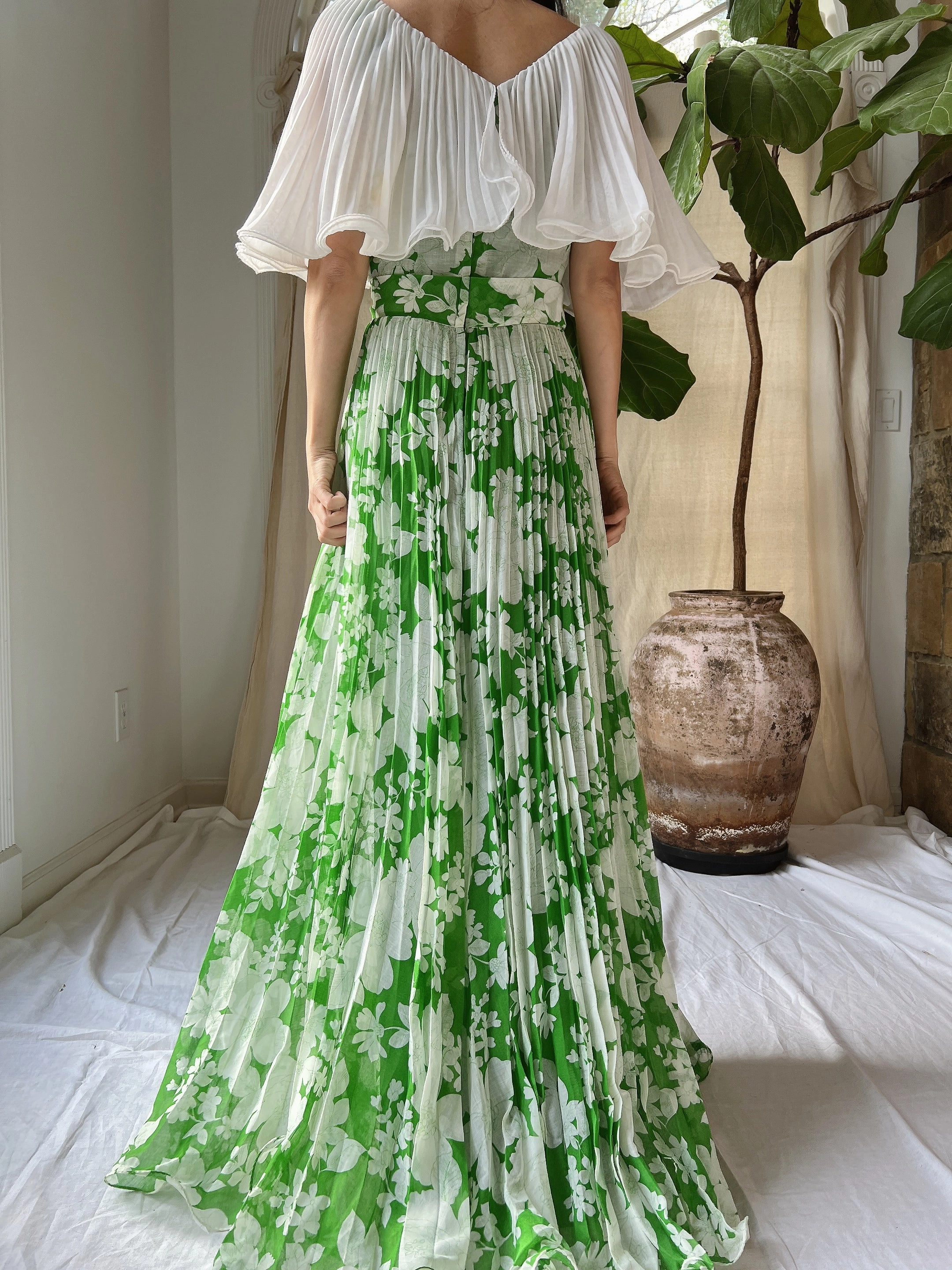 Vintage Cotton Pleated Dress - S