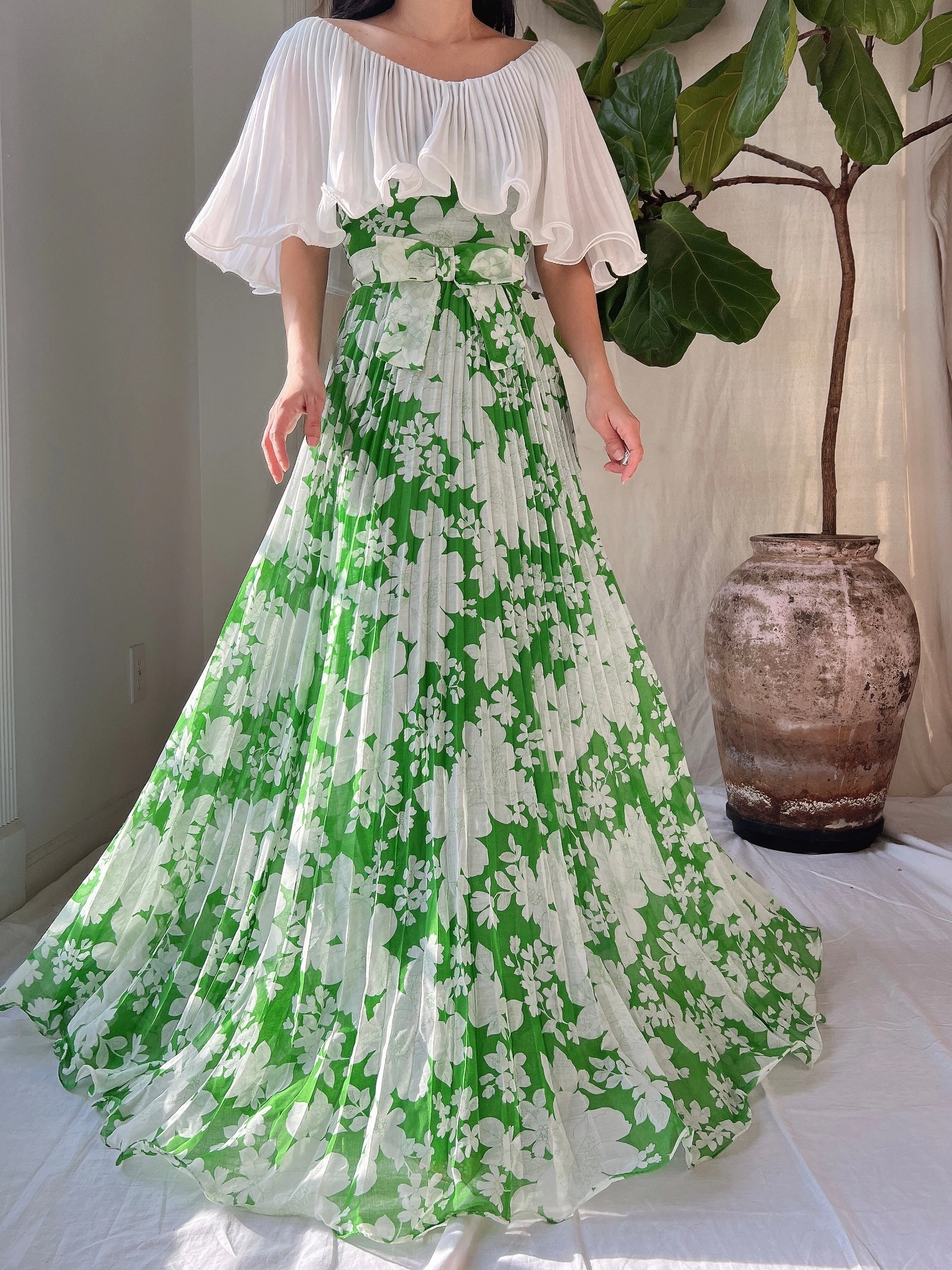 Vintage Cotton Pleated Dress - S