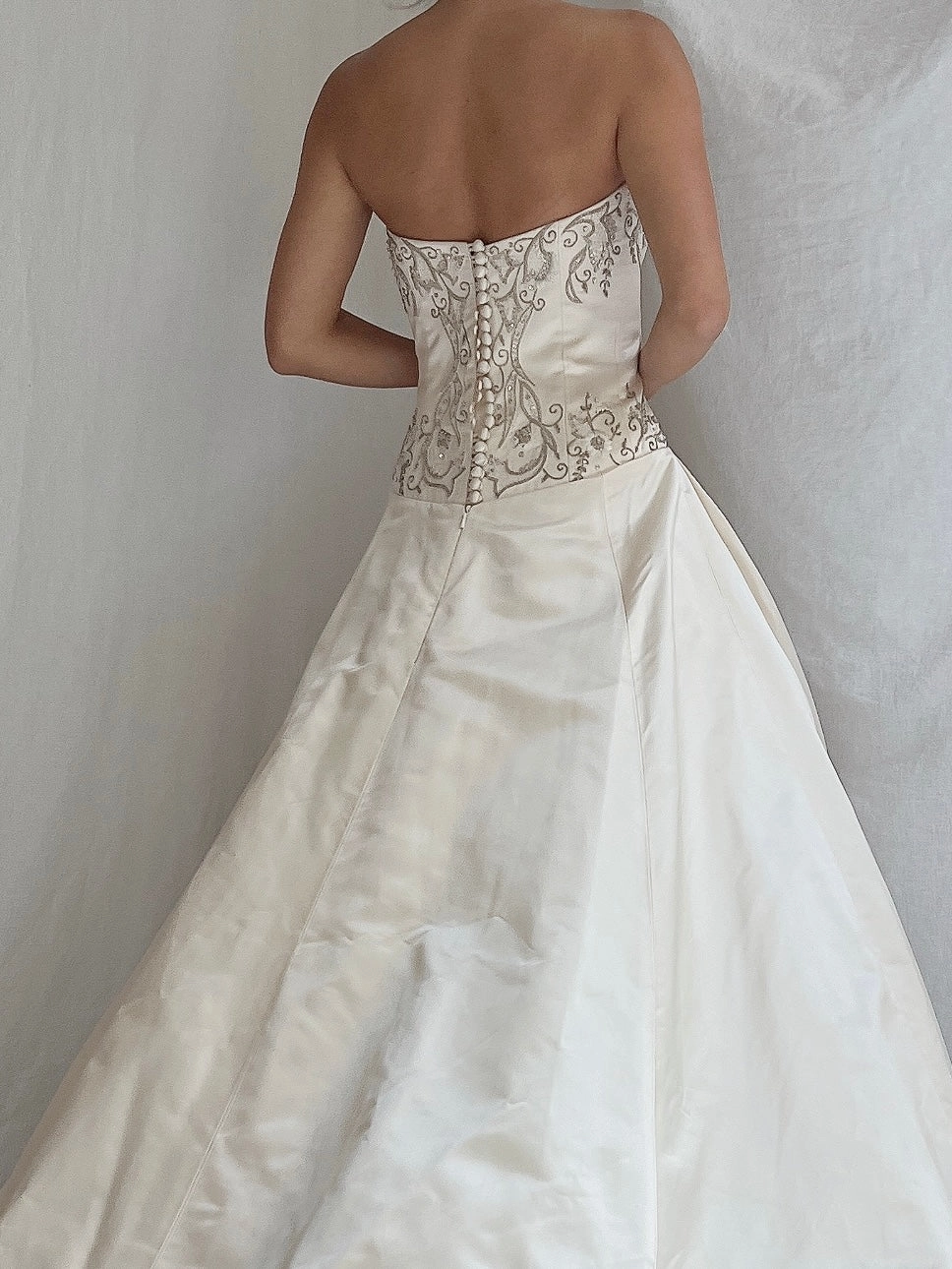 Vintage Embroidered Silk Side-Draped Strapless Gown - M/8