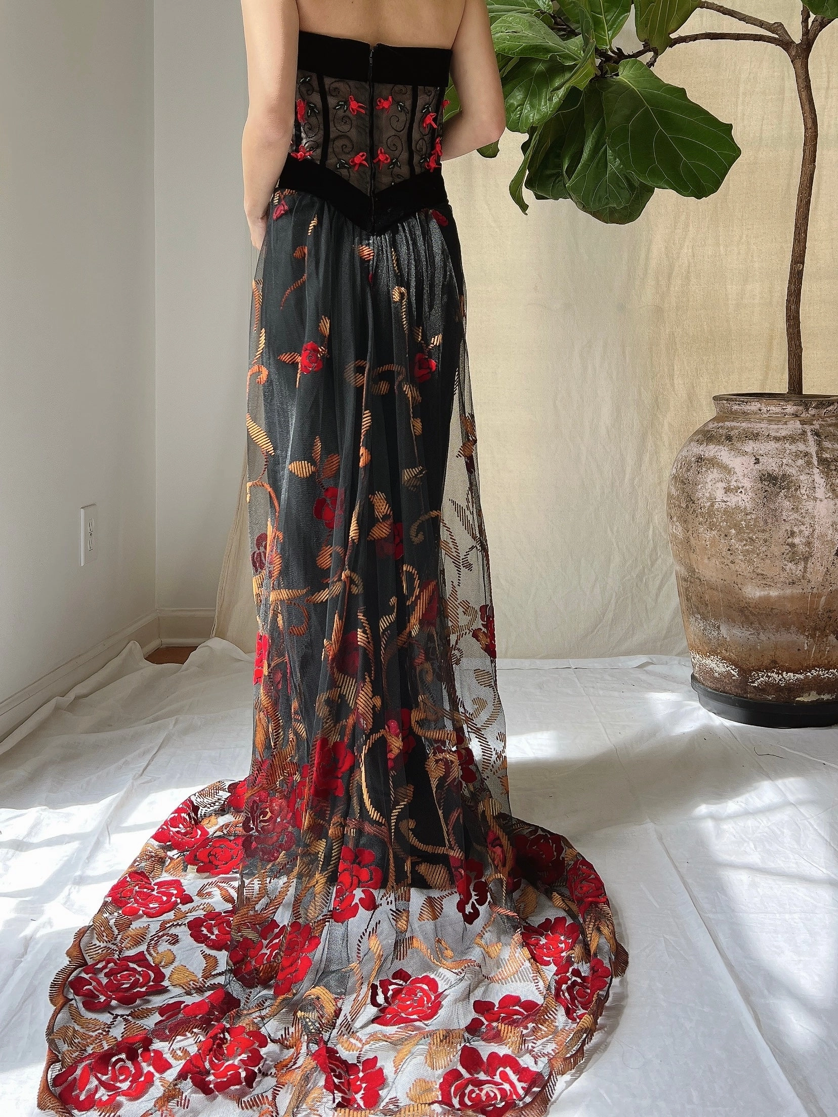Vintage Floral Strapless Dress - L