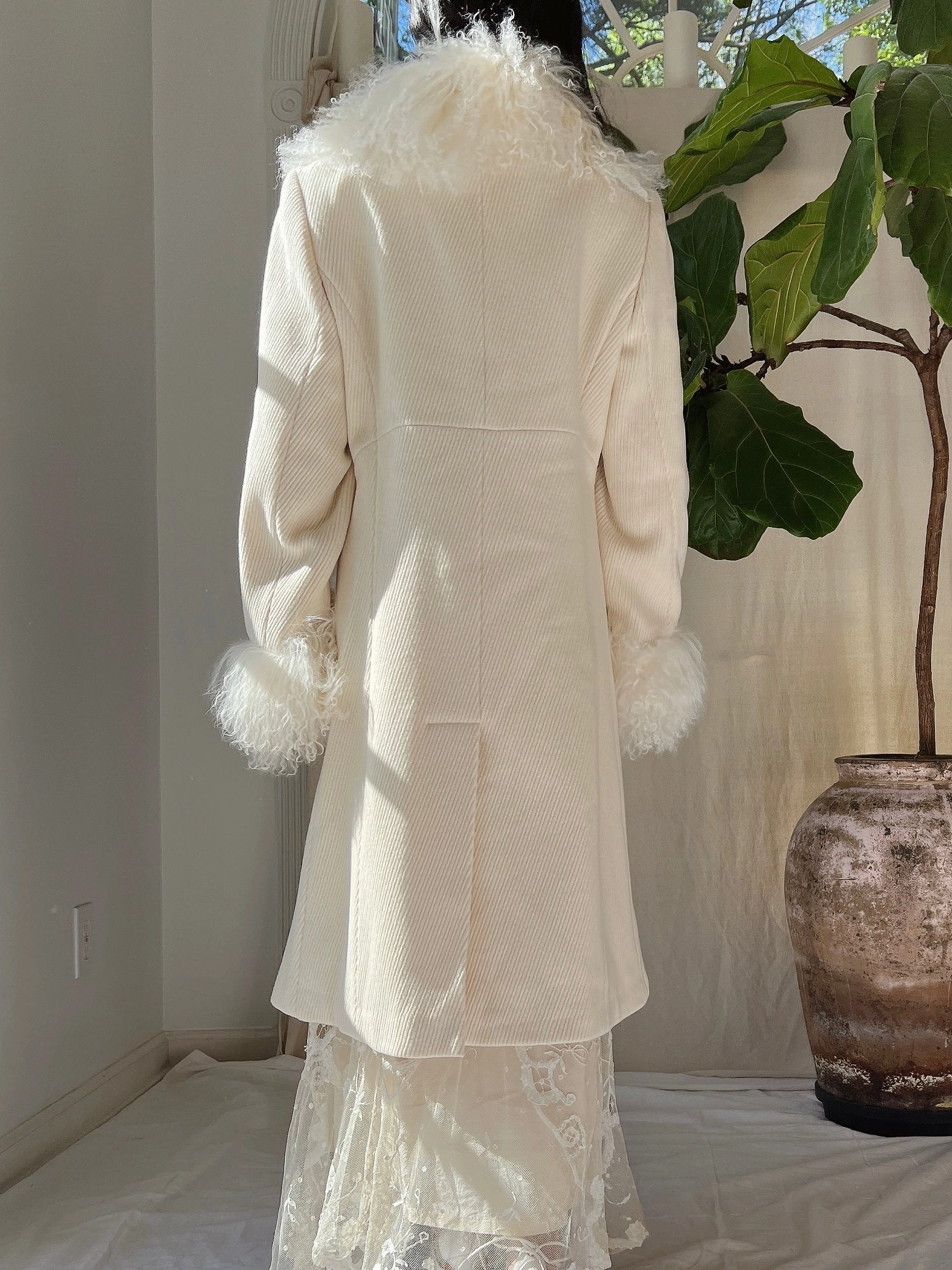 Vintage Ivory Sheared Mongolian Coat - M