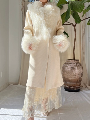 Vintage Ivory Sheared Mongolian Coat - M
