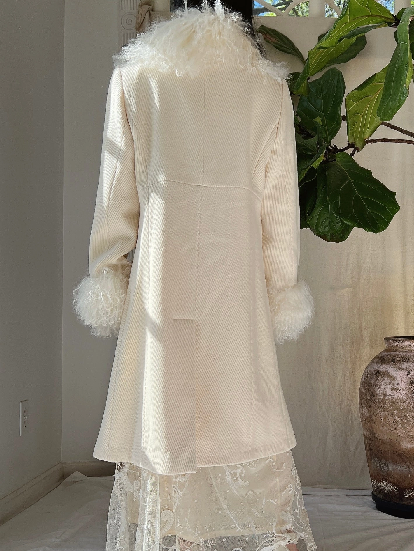 Vintage Ivory Sheared Mongolian Coat - M