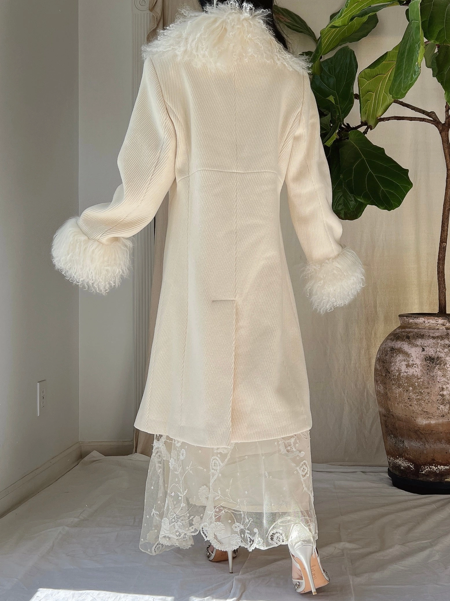 Vintage Ivory Sheared Mongolian Coat - M