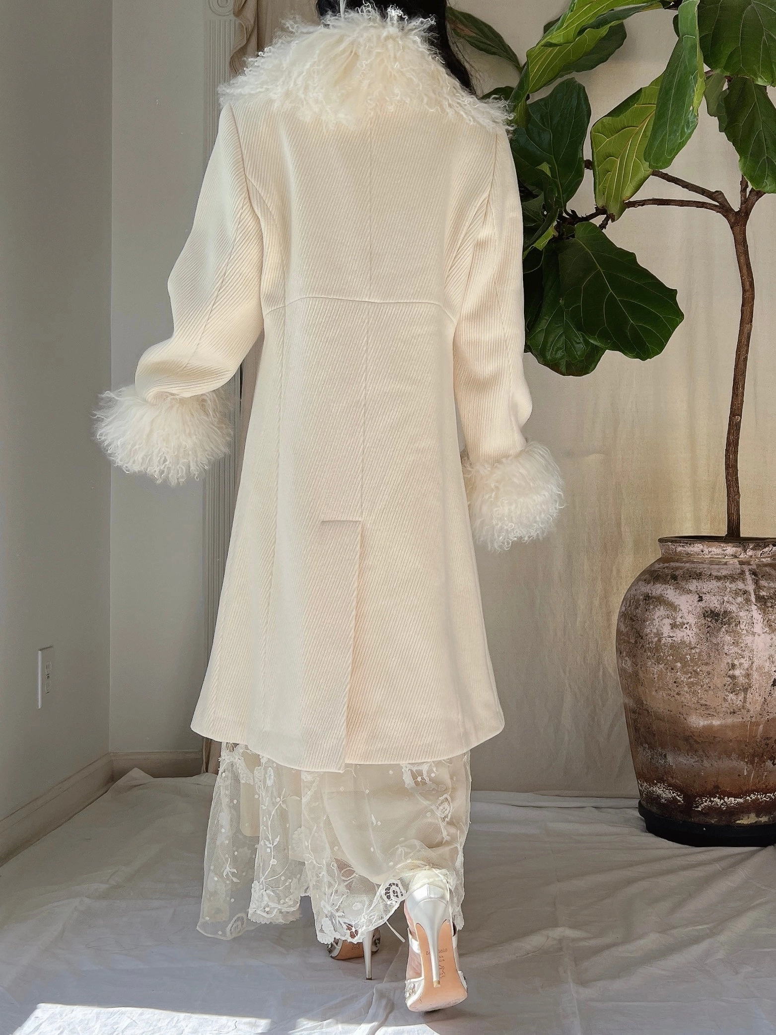 Vintage Ivory Sheared Mongolian Coat - M