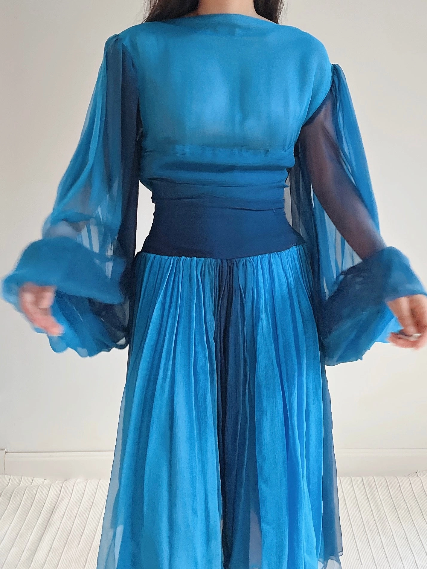 Vintage Pauline Trigere Silk Balloon Sleeve Dress