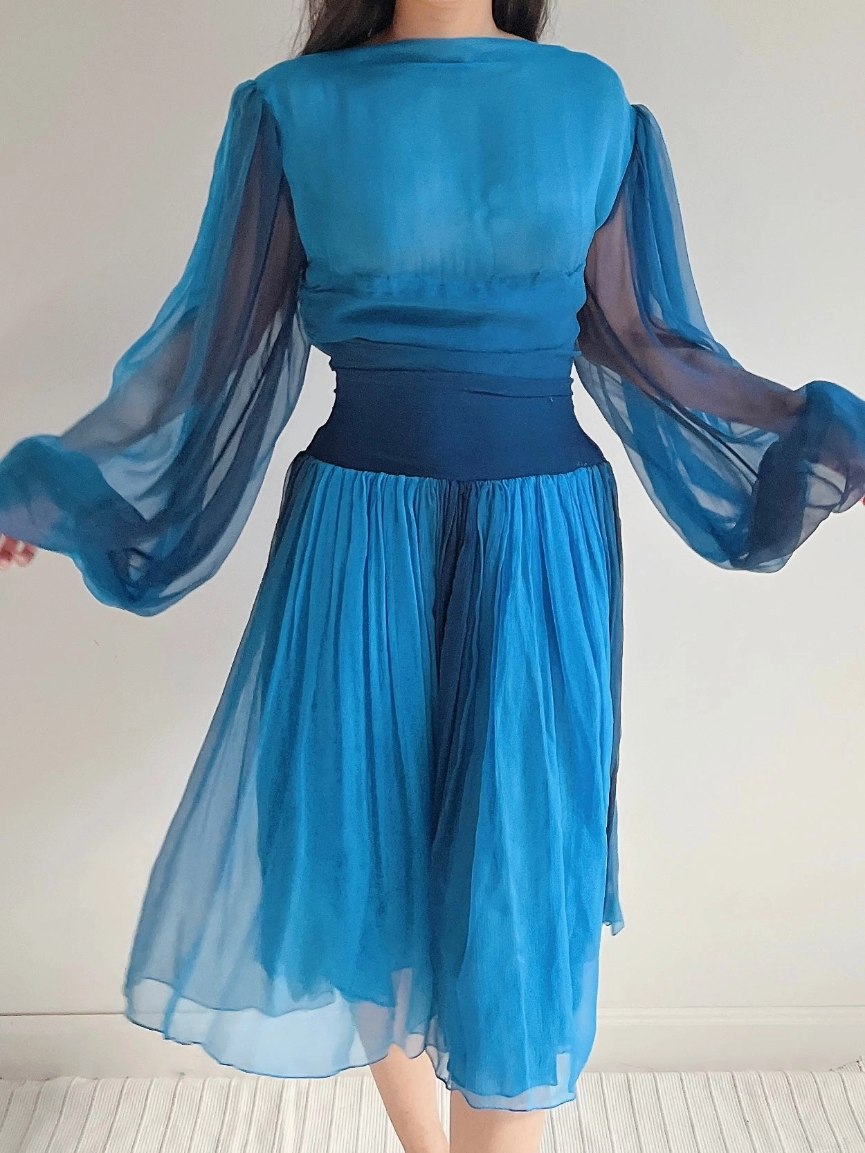 Vintage Pauline Trigere Silk Balloon Sleeve Dress