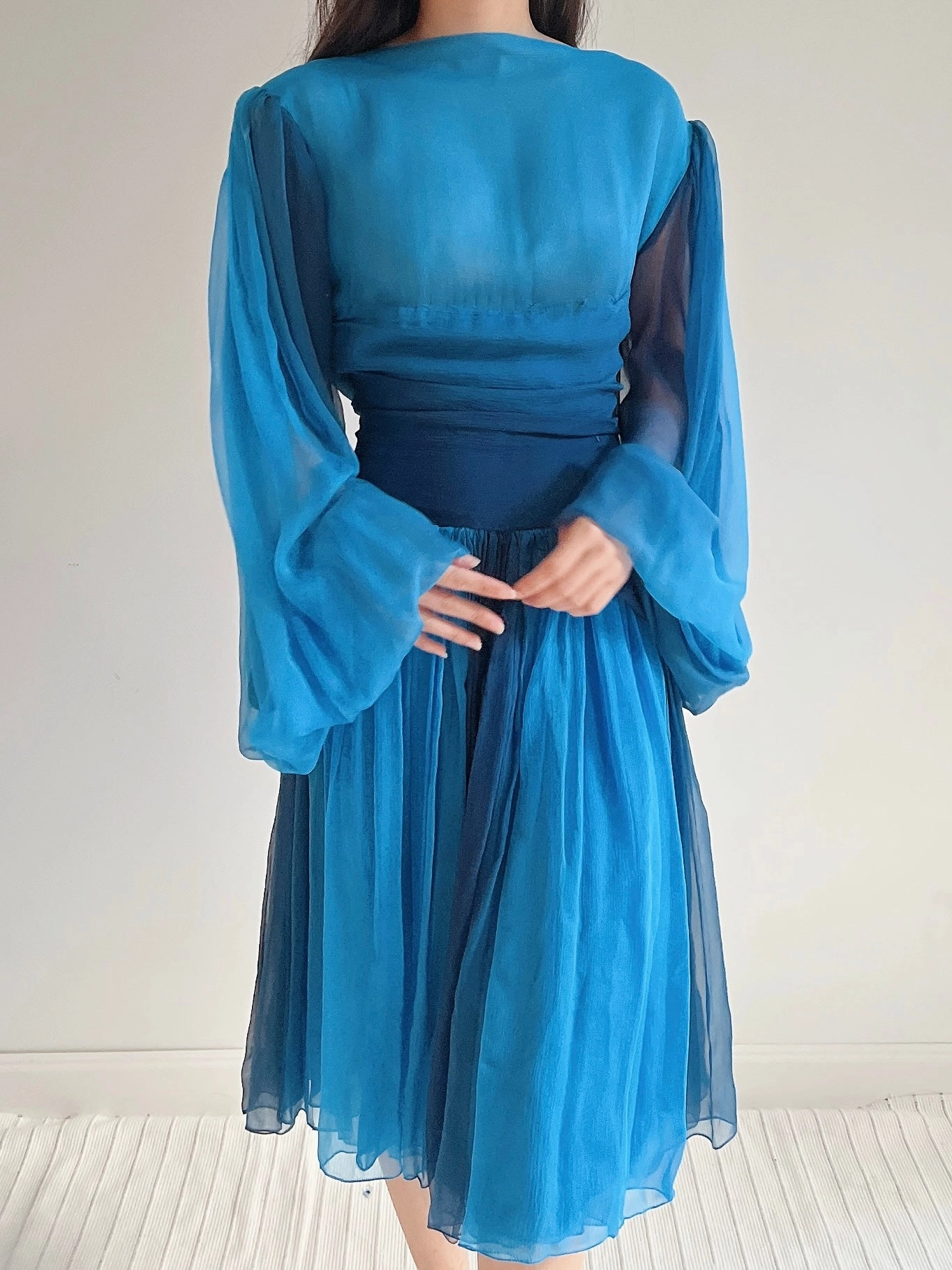 Vintage Pauline Trigere Silk Balloon Sleeve Dress