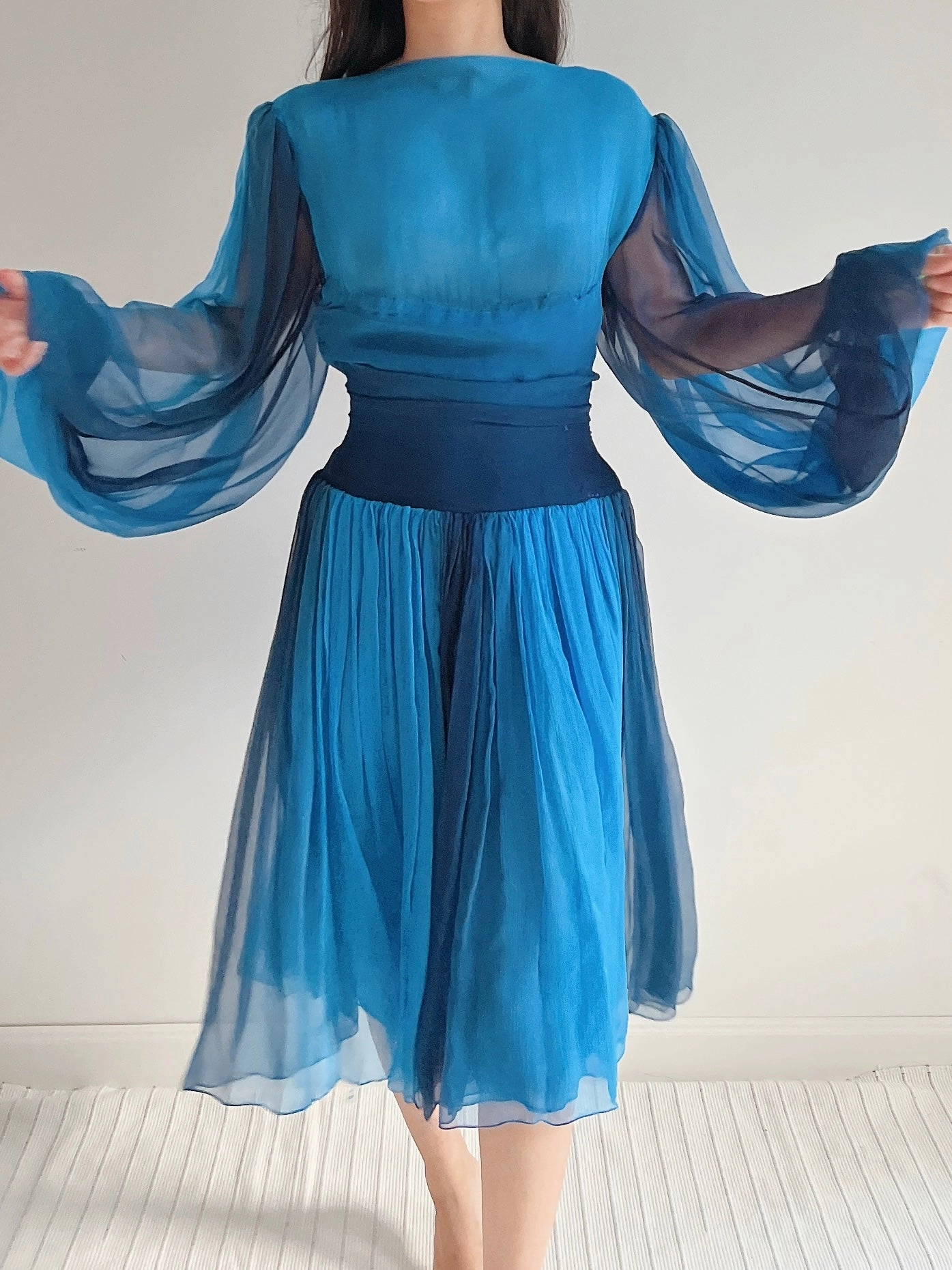 Vintage Pauline Trigere Silk Balloon Sleeve Dress