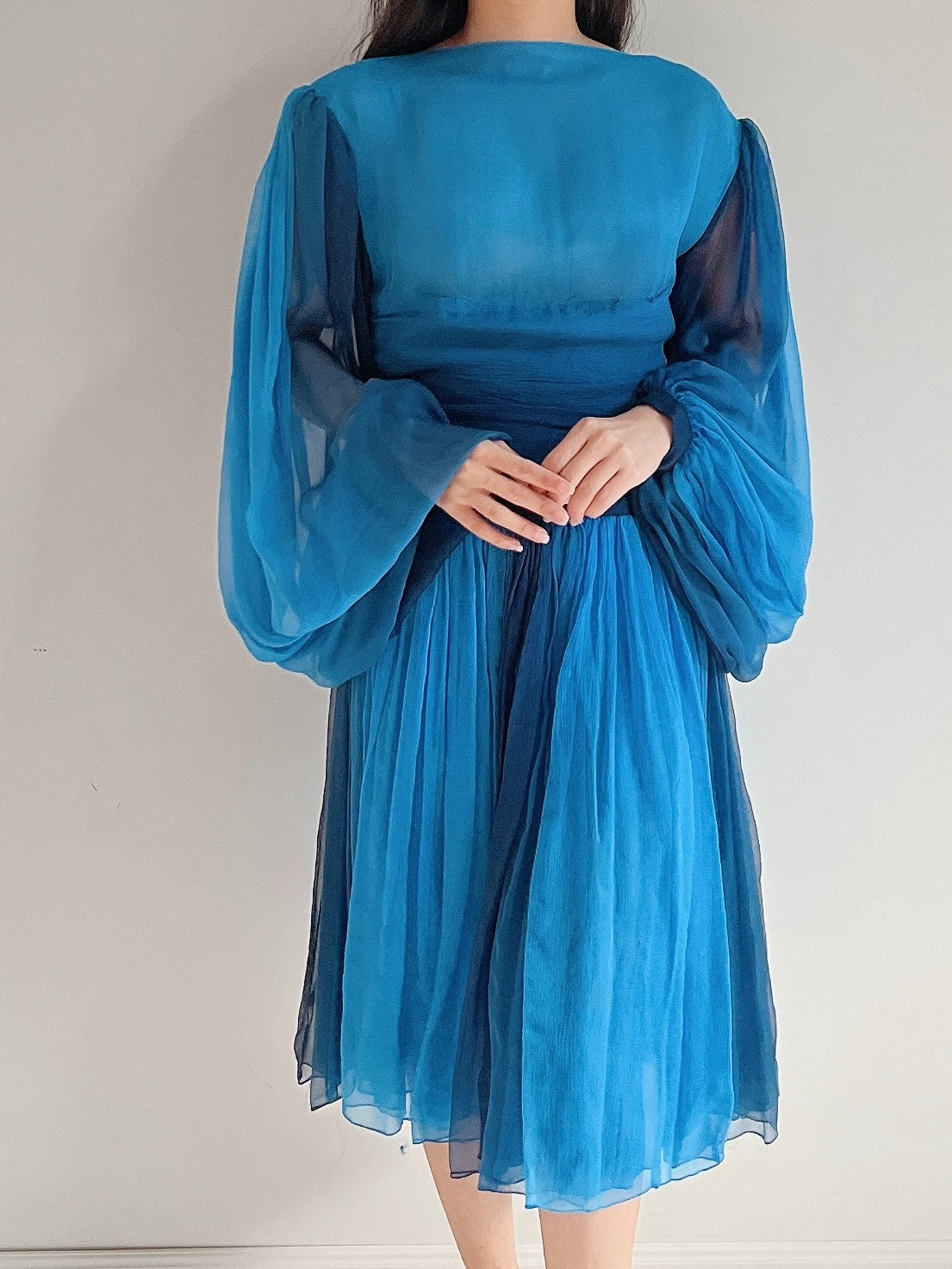 Vintage Pauline Trigere Silk Balloon Sleeve Dress