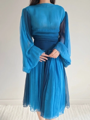 Vintage Pauline Trigere Silk Balloon Sleeve Dress