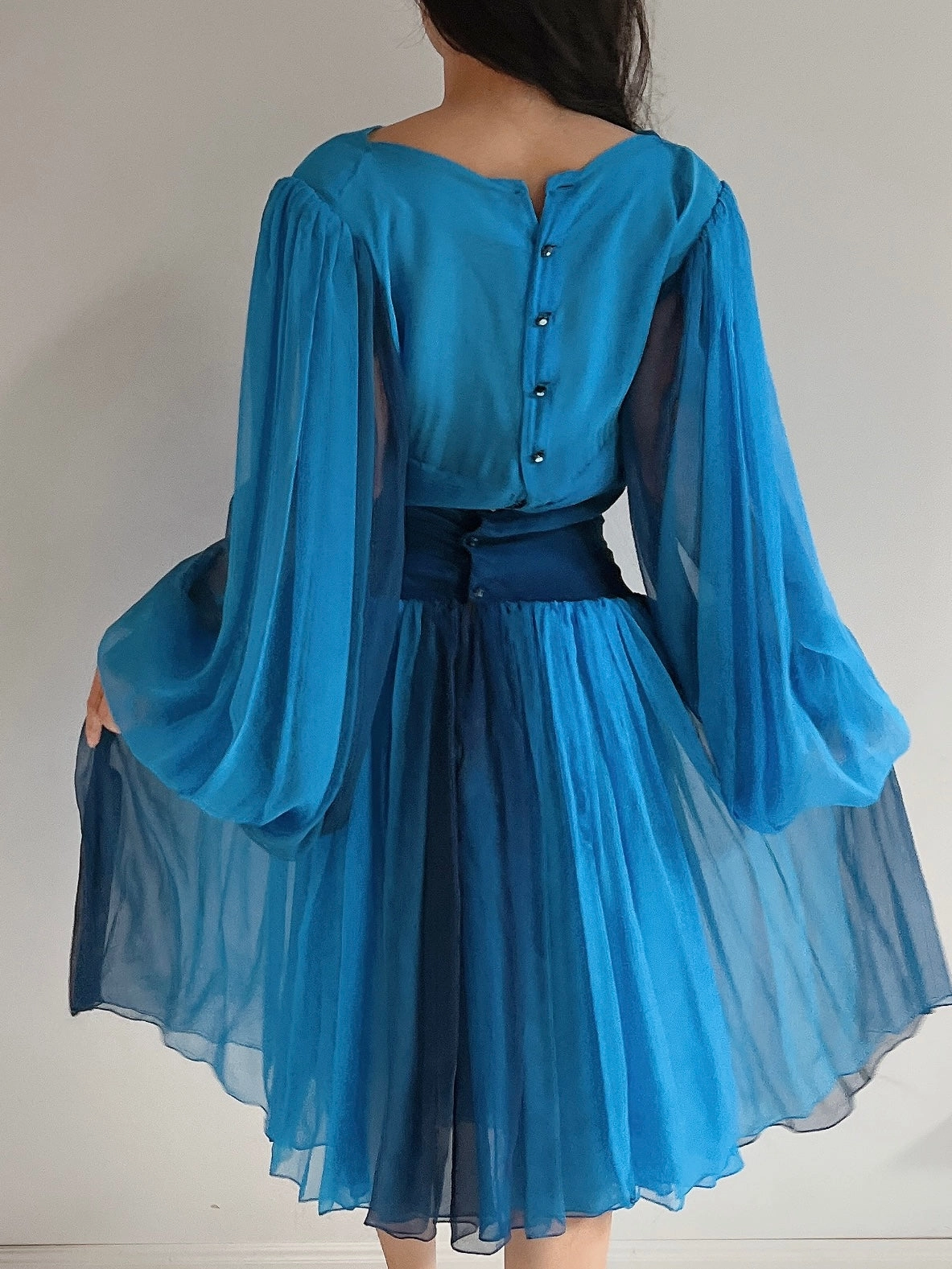 Vintage Pauline Trigere Silk Balloon Sleeve Dress