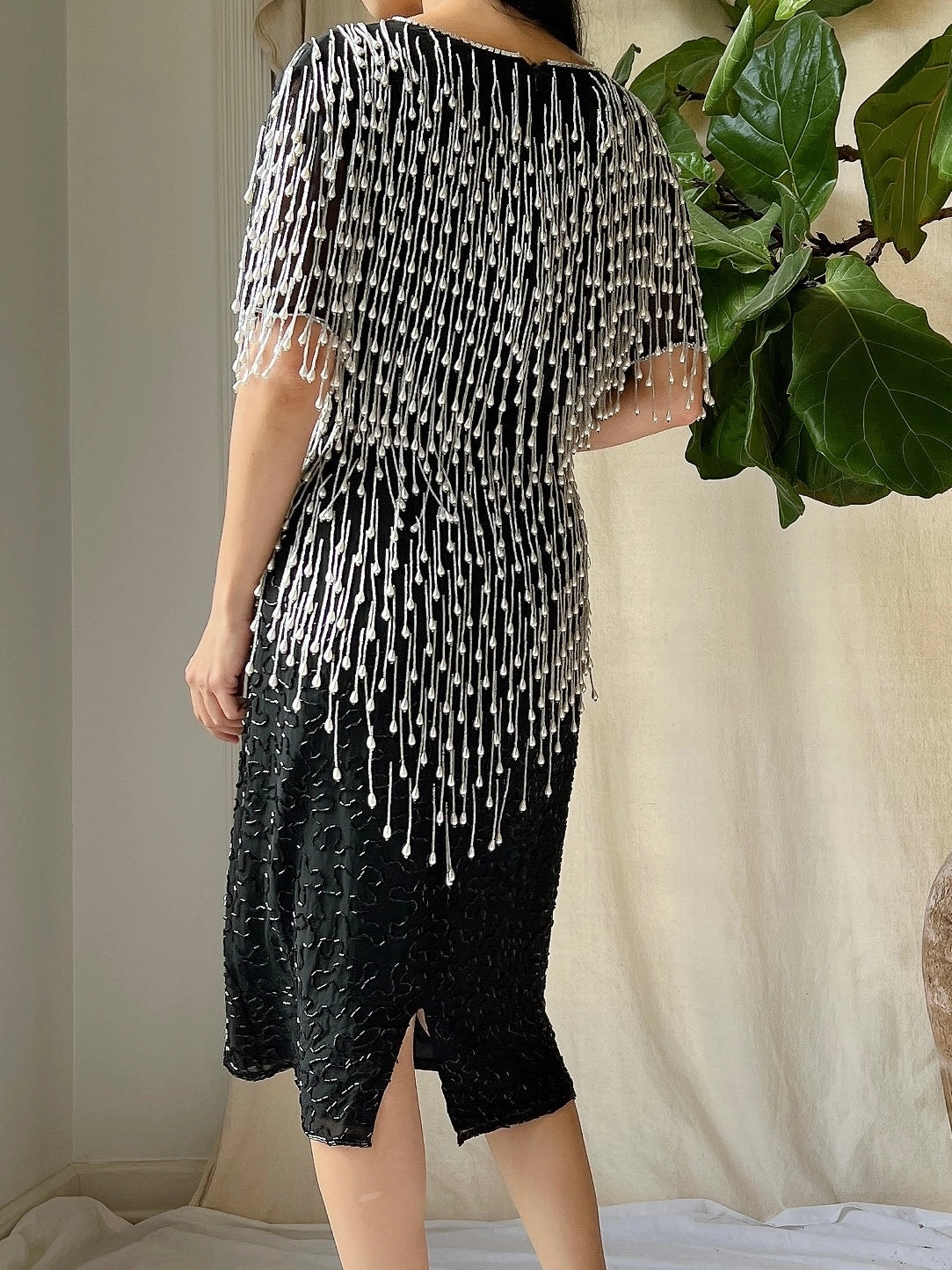 Vintage Pearl Fringe Dress - S/M