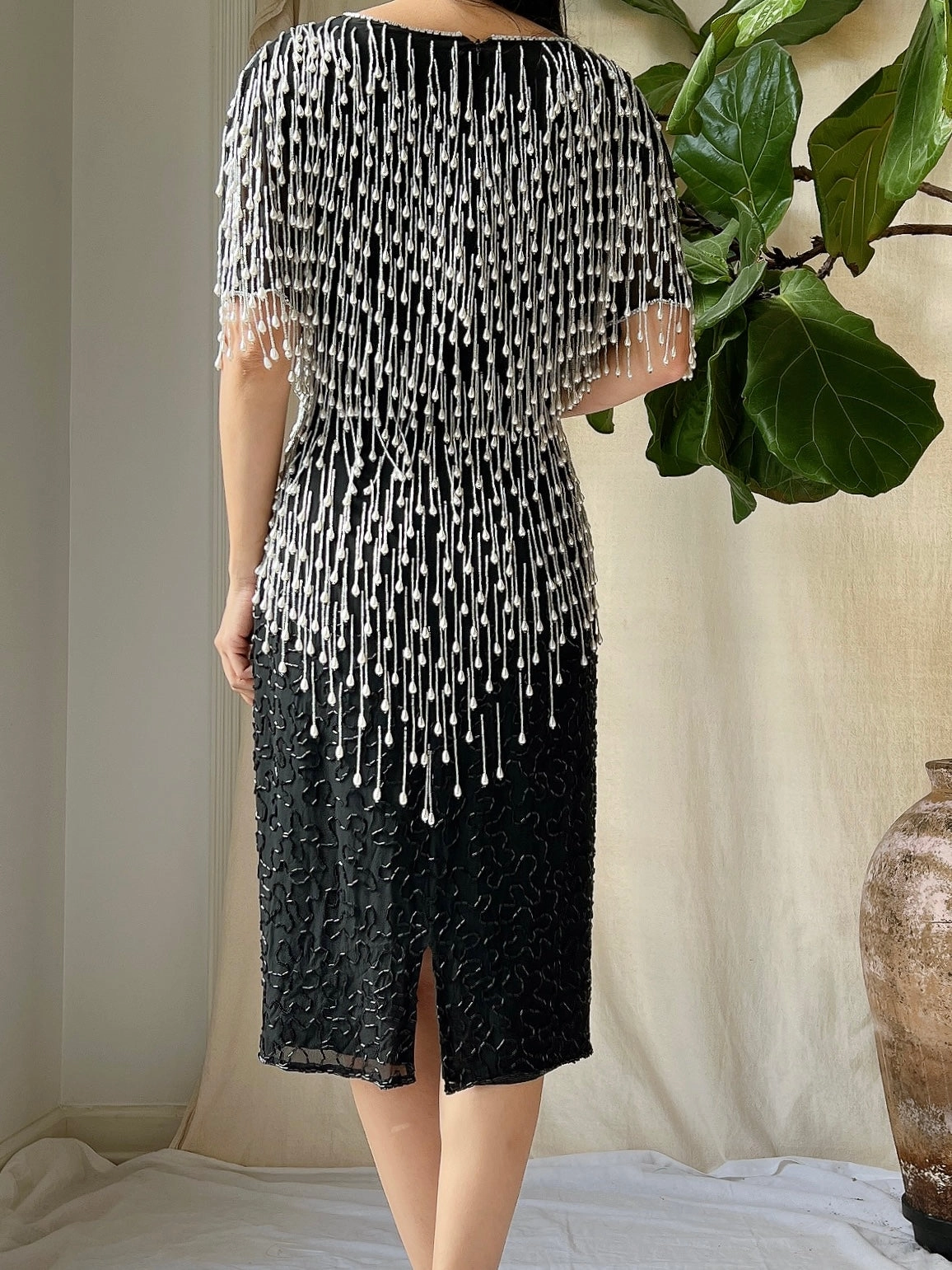 Vintage Pearl Fringe Dress - S/M