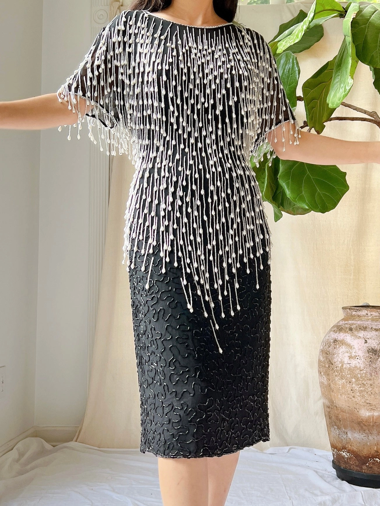 Vintage Pearl Fringe Dress - S/M