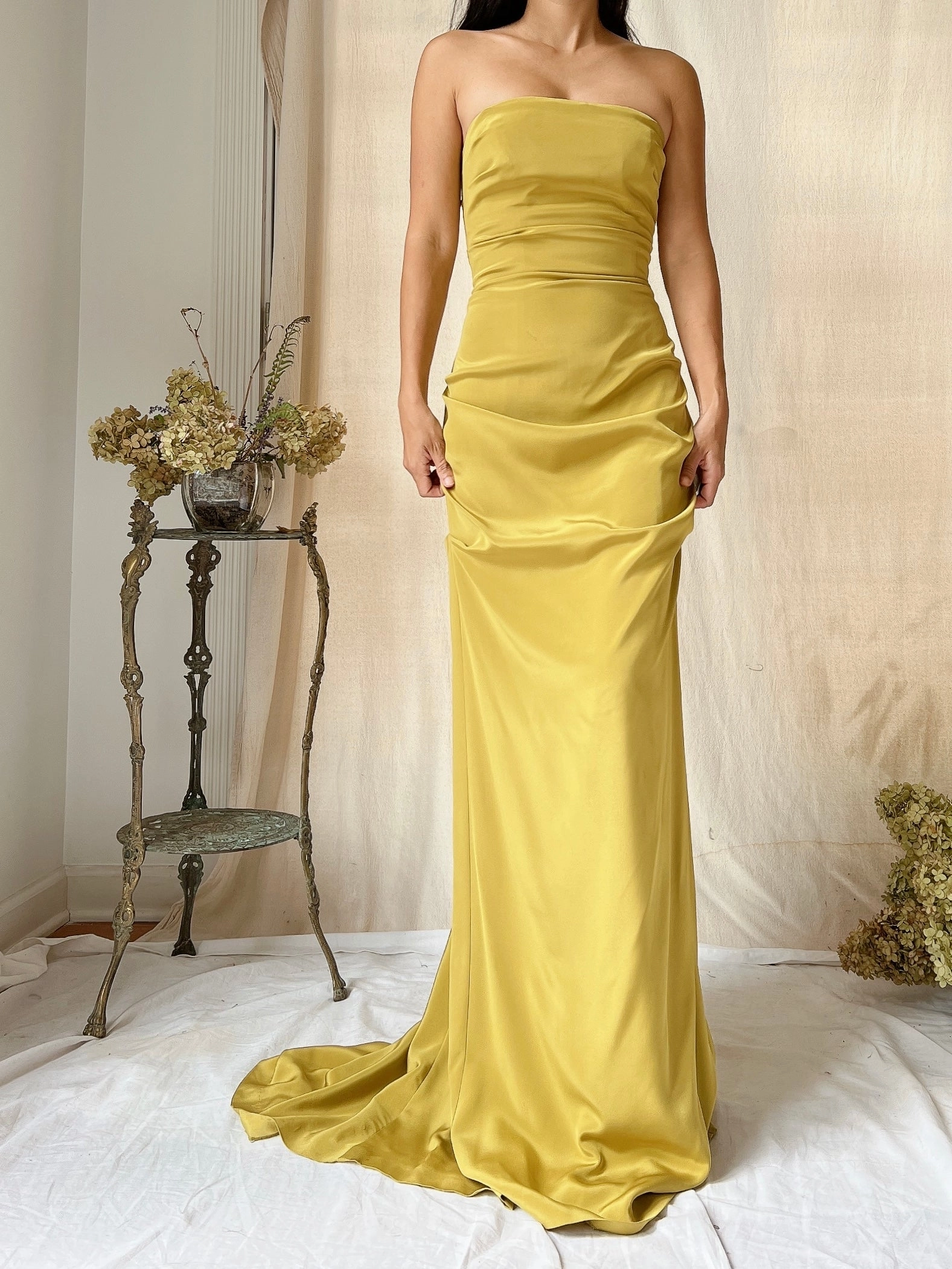 Vintage Silk Chartreuse Silk Gown - XS/4