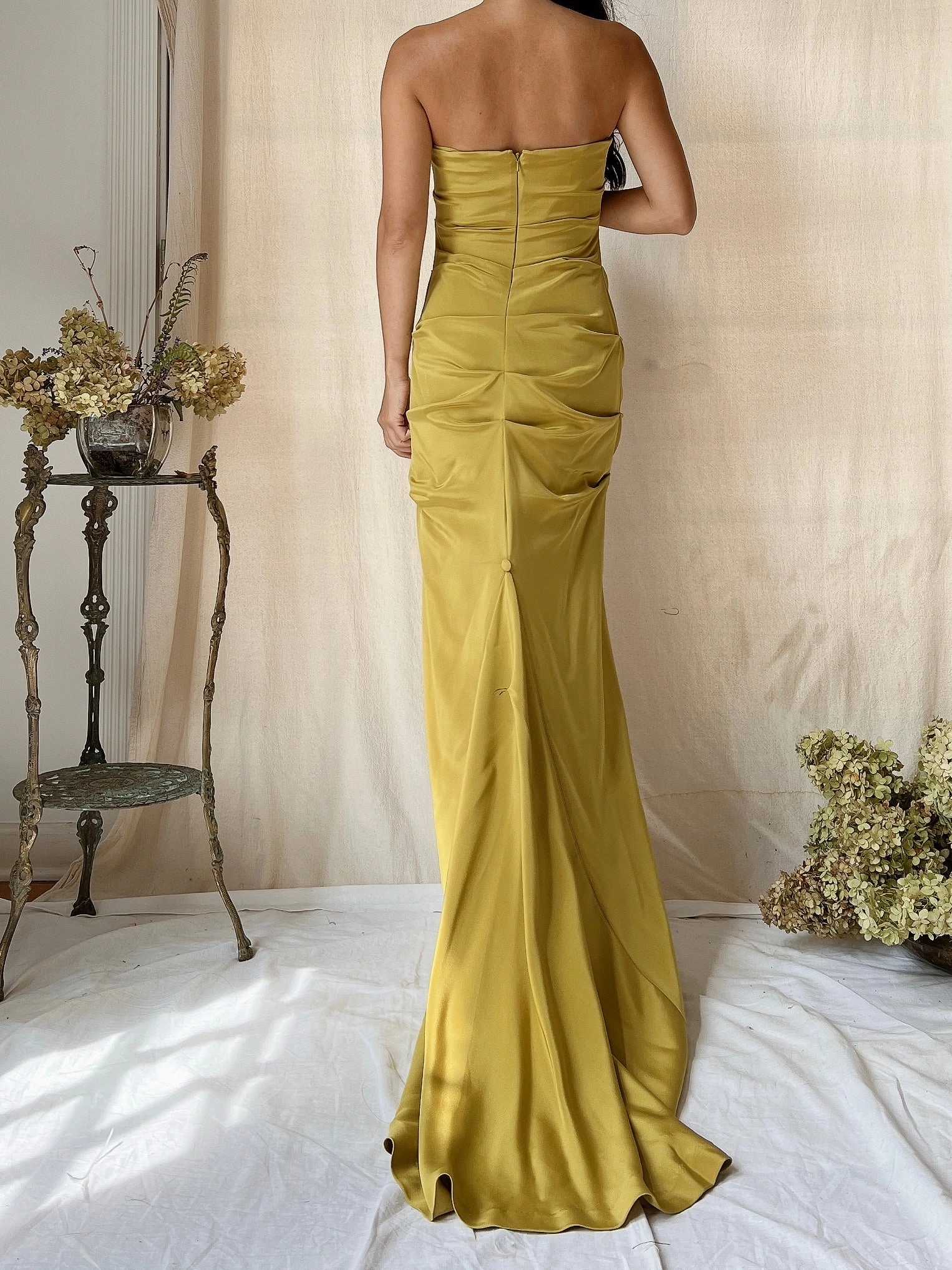Vintage Silk Chartreuse Silk Gown - XS/4