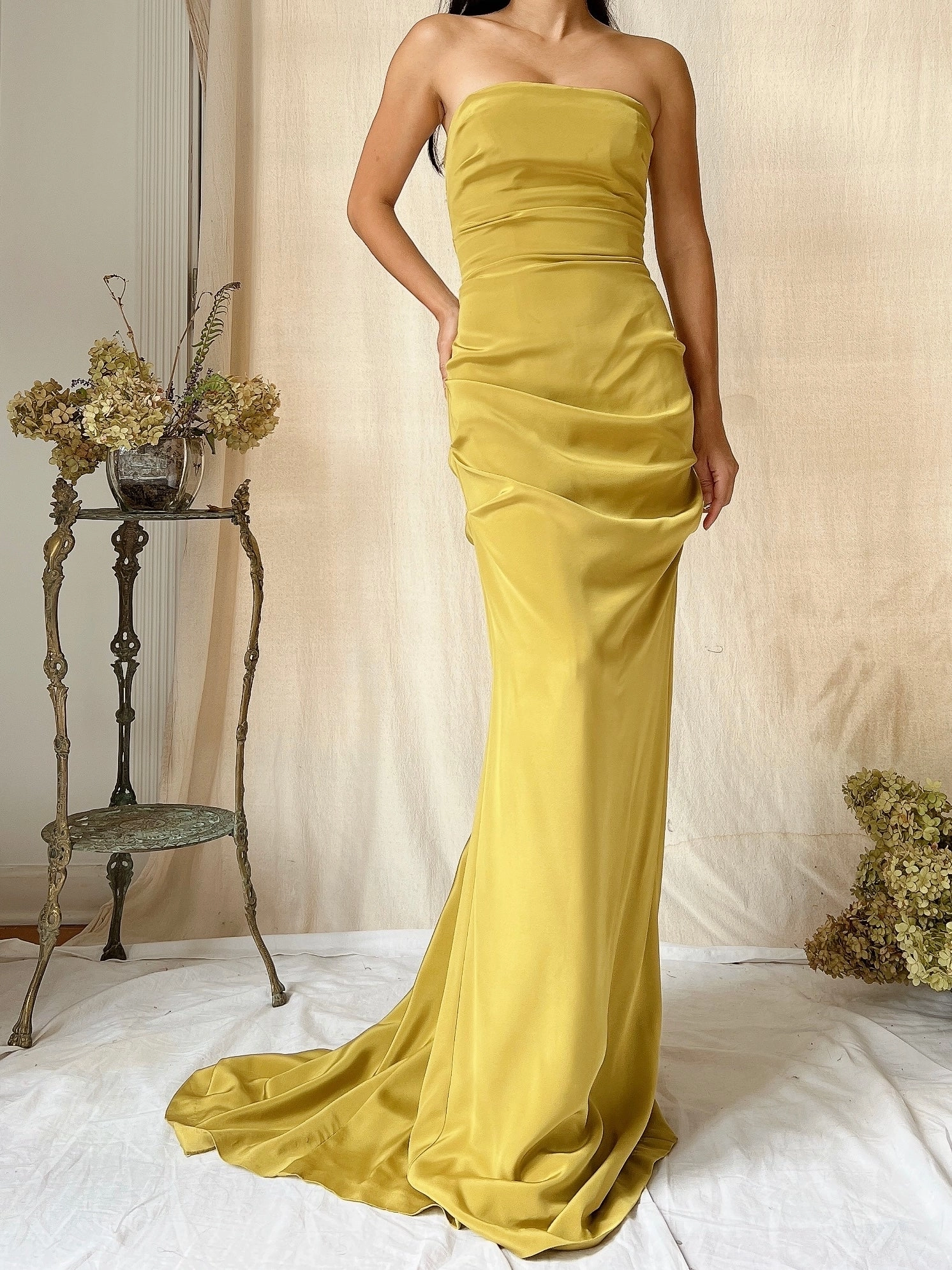 Vintage Silk Chartreuse Silk Gown - XS/4