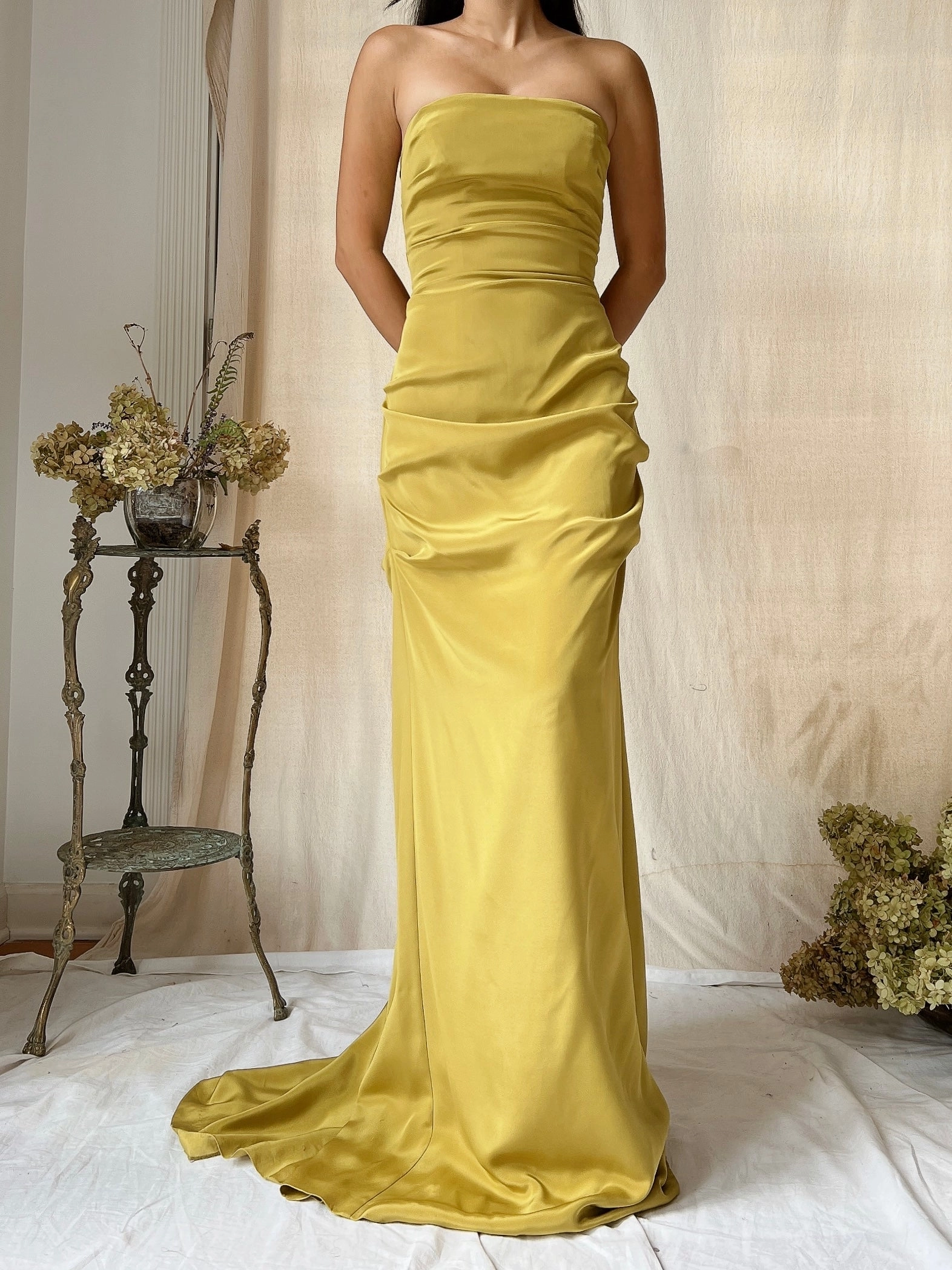 Vintage Silk Chartreuse Silk Gown - XS/4