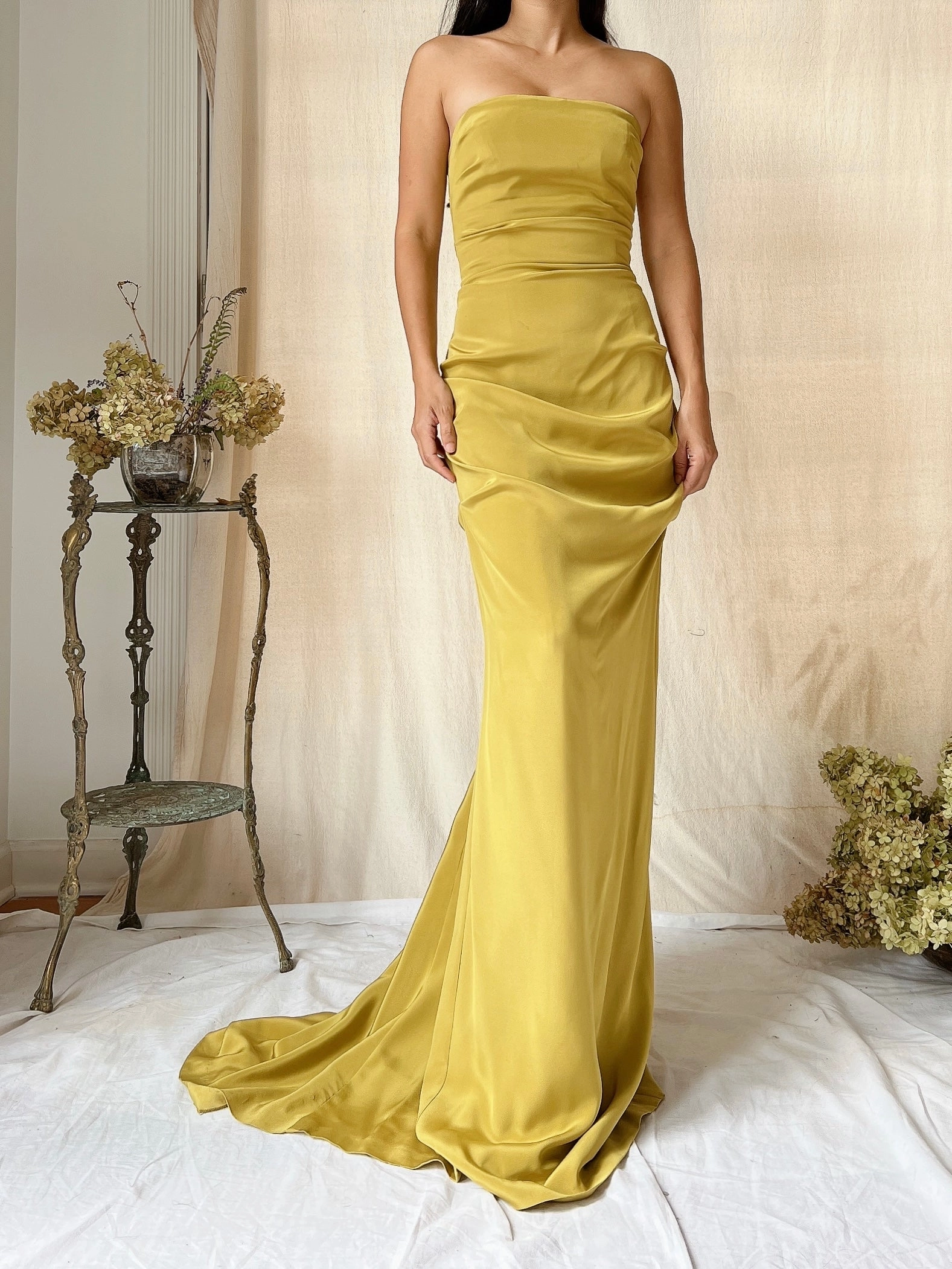 Vintage Silk Chartreuse Silk Gown - XS/4