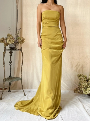 Vintage Silk Chartreuse Silk Gown - XS/4
