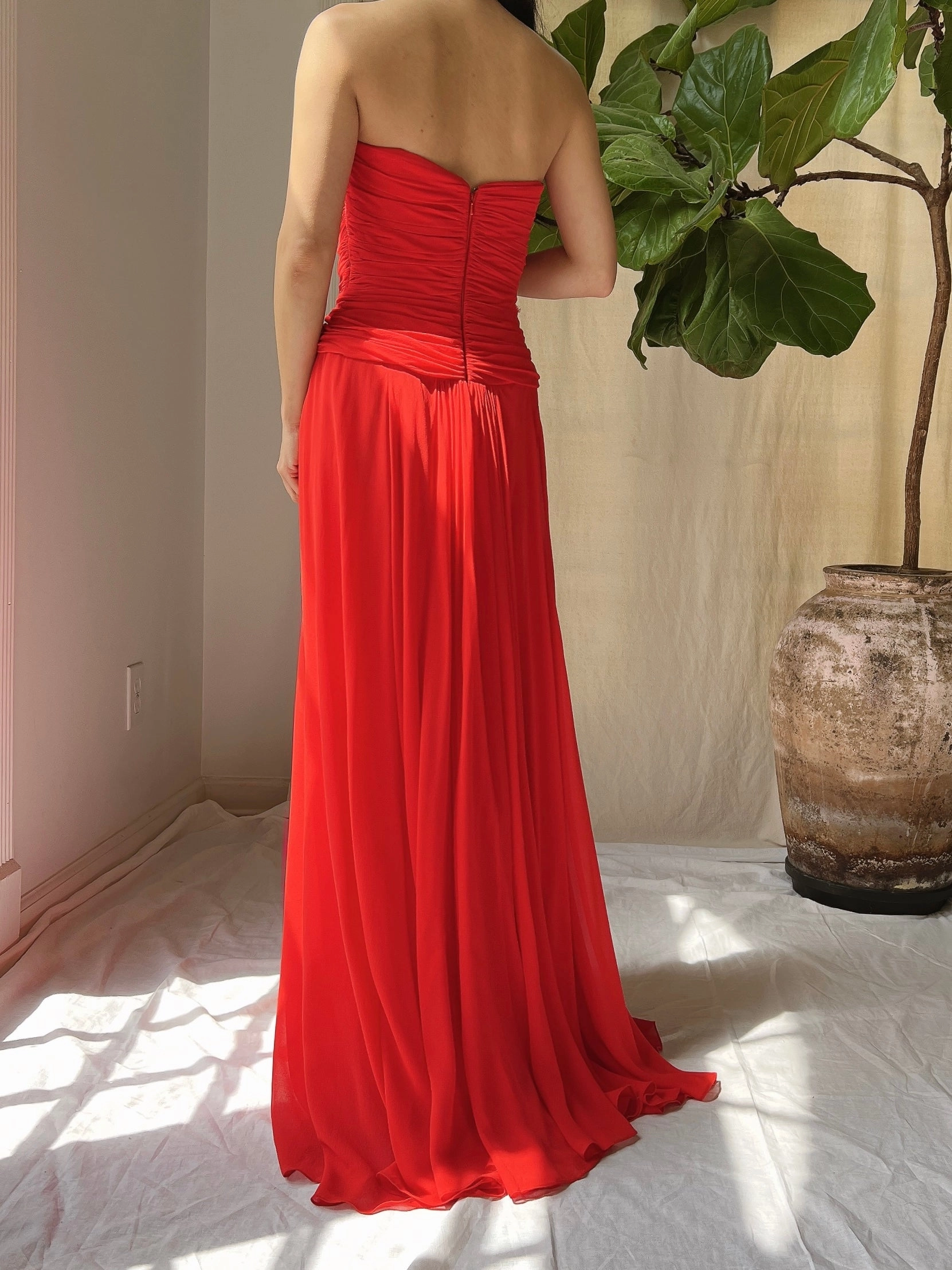 Vintage Silk Ruche Dress - XS