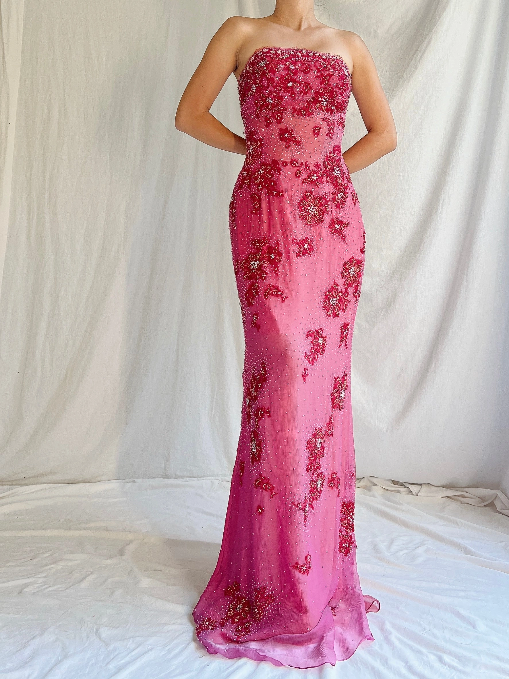 Vintage Silk Strapless Gown - M/L