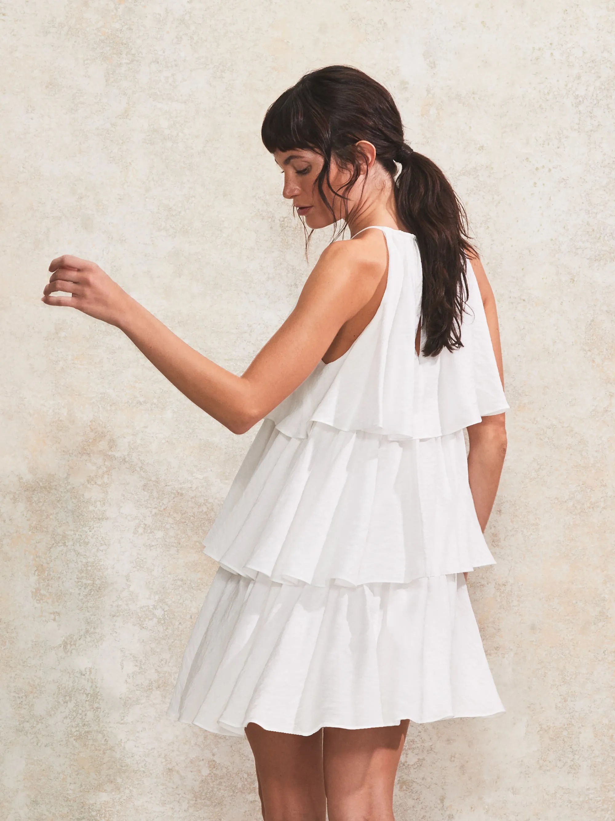 White Tiered Ruffle Mini Dress