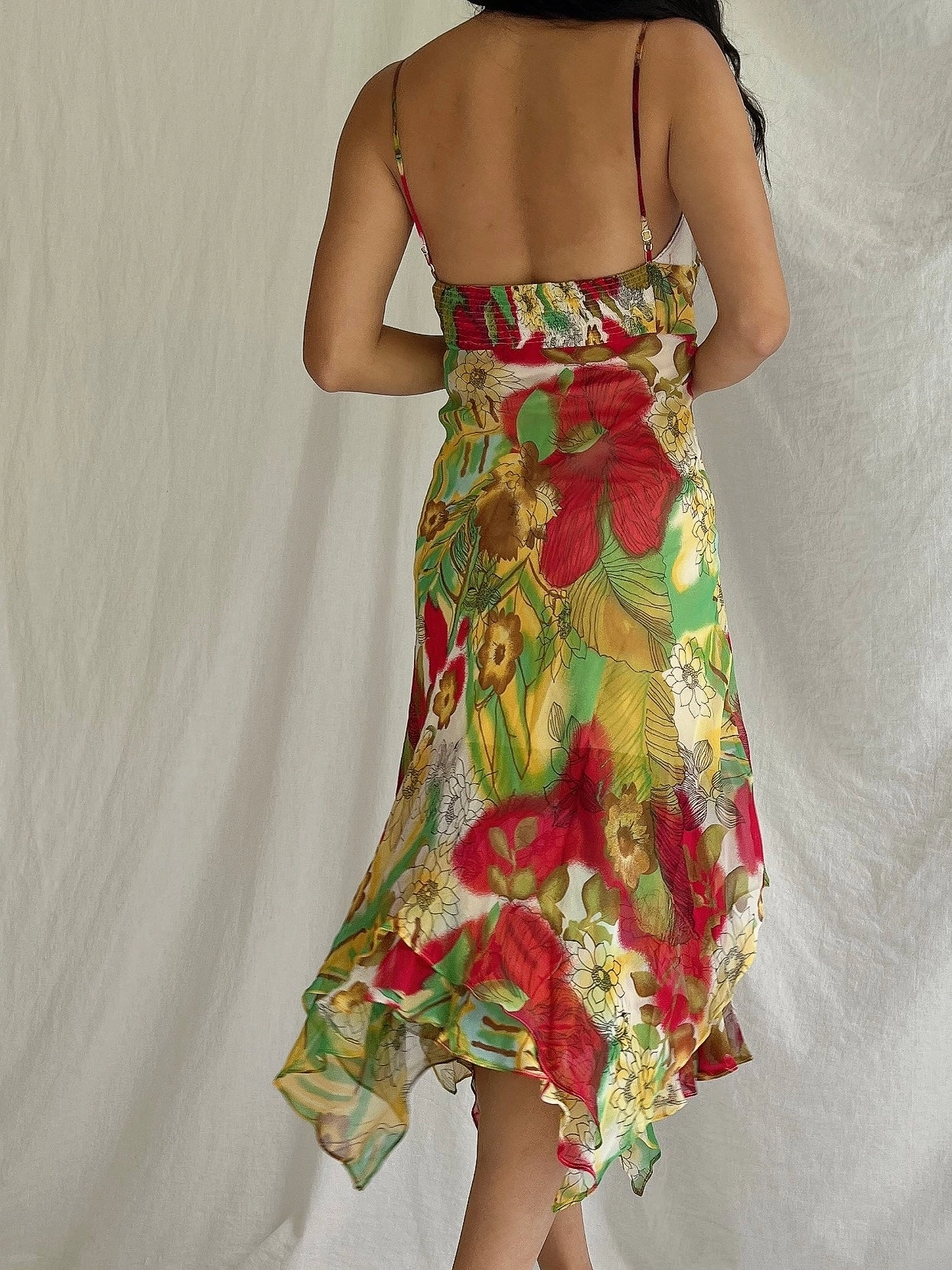 Y2K Silk Chiffon Floral Dress - M