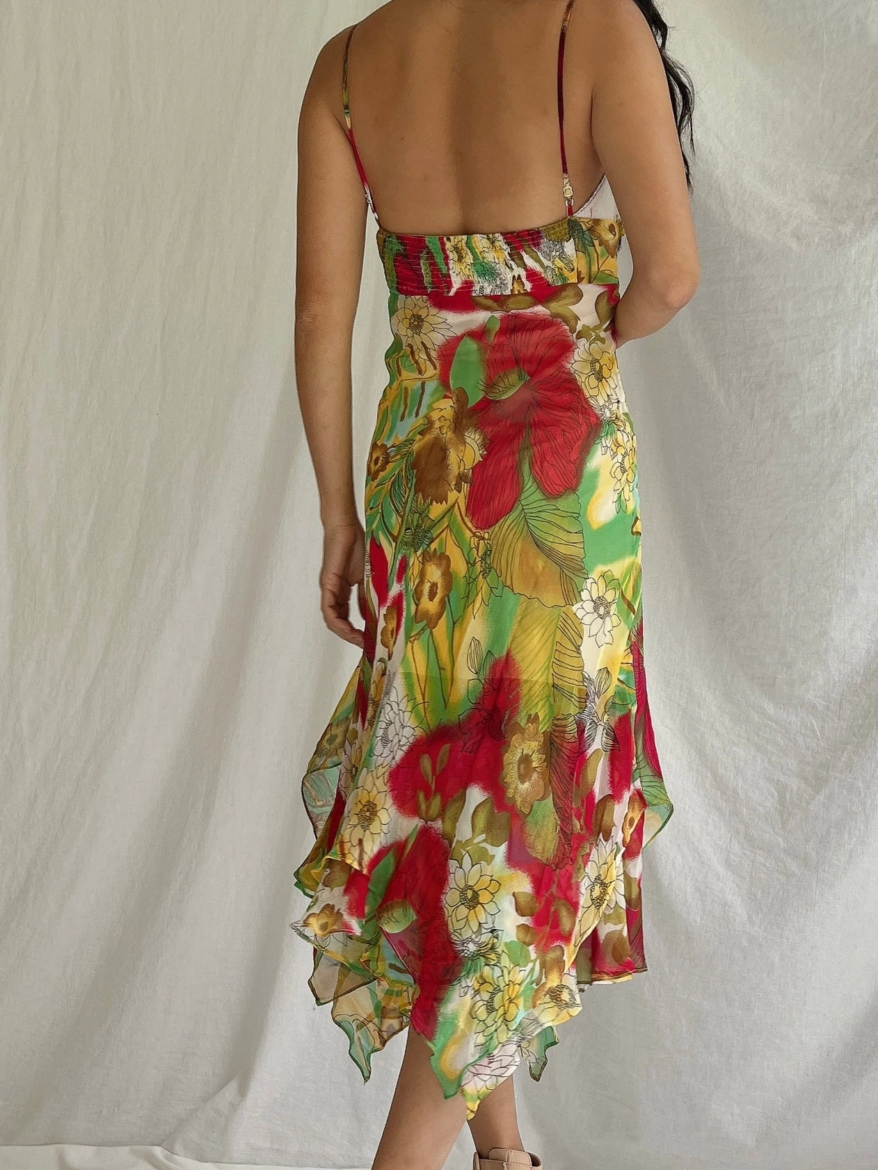 Y2K Silk Chiffon Floral Dress - M